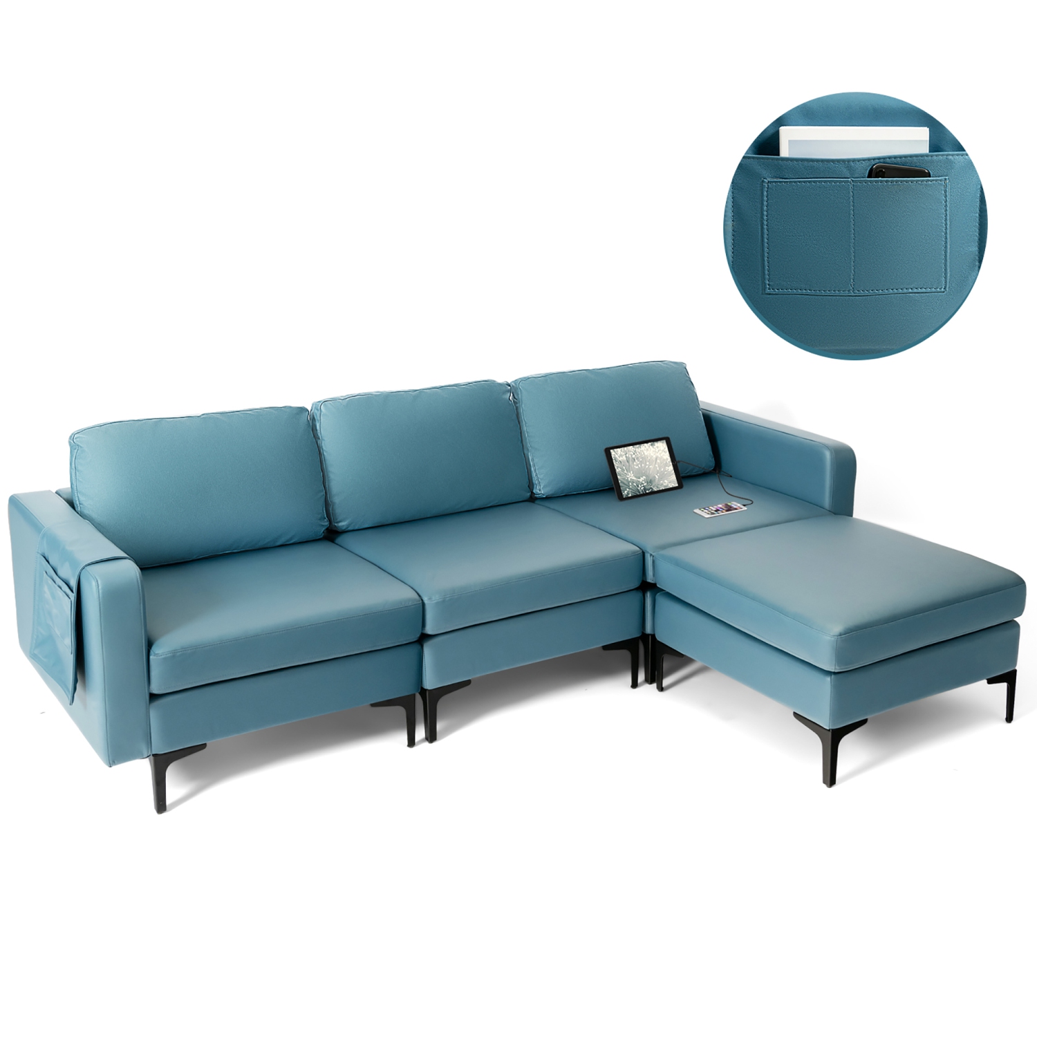 Costway Modular L-shaped Sectional Sofa w/ Reversible Chaise & 2 USB Ports