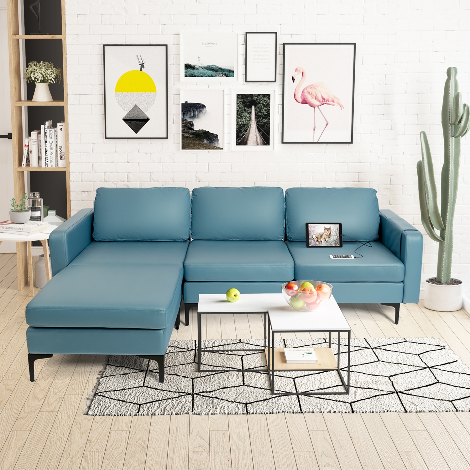 Costway Modular L-shaped Sectional Sofa w/ Reversible Chaise & 2 USB Ports