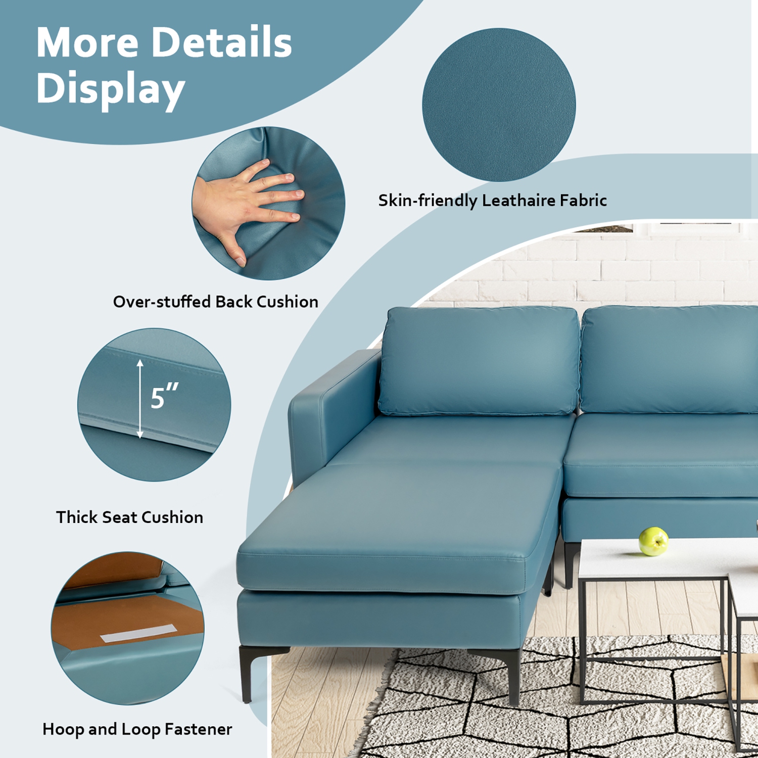 Costway Modular L-shaped Sectional Sofa w/ Reversible Chaise & 2 USB Ports