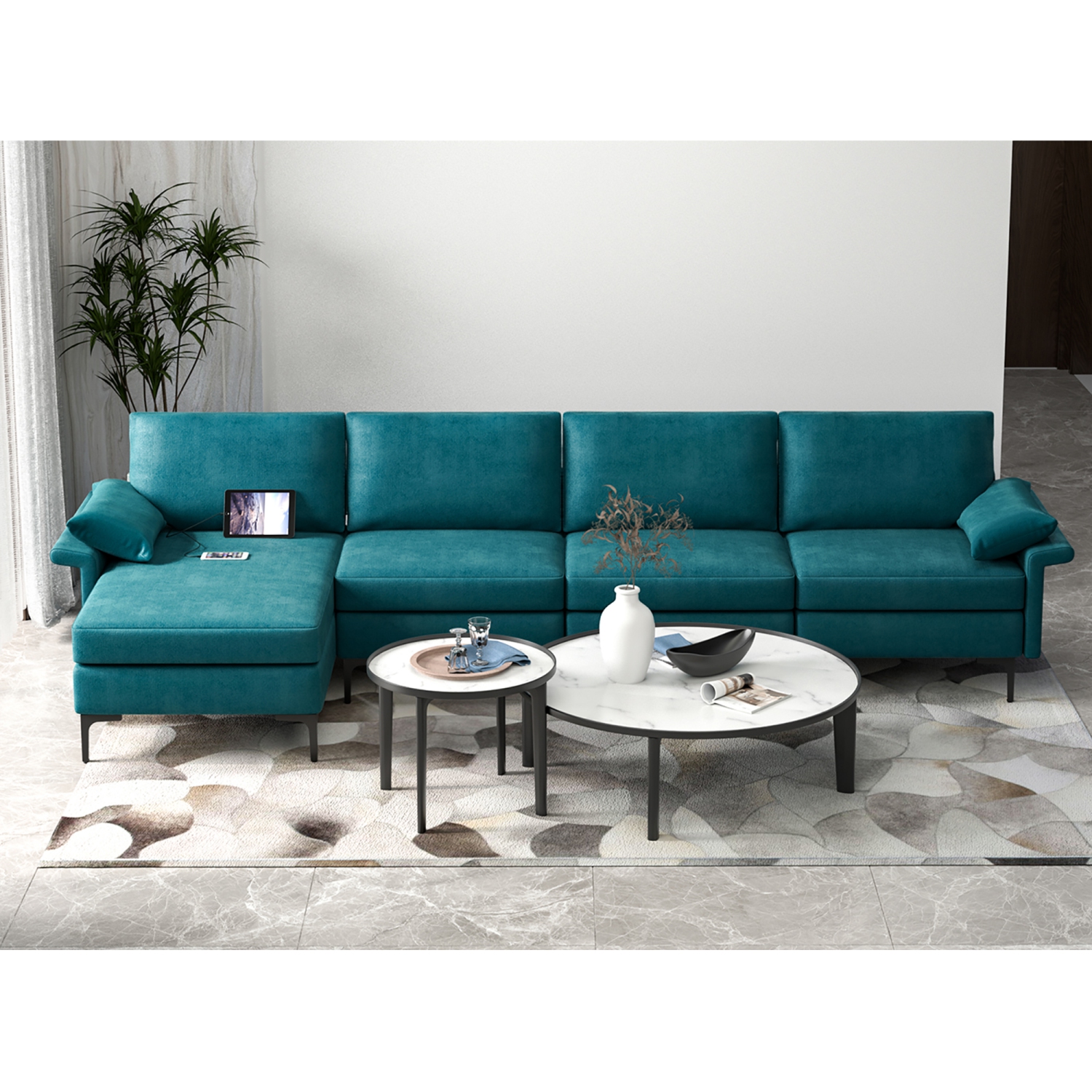 Costway Modern Modular L-shaped Sectional Sofa w/ Reversible Chaise & 2 USB Ports