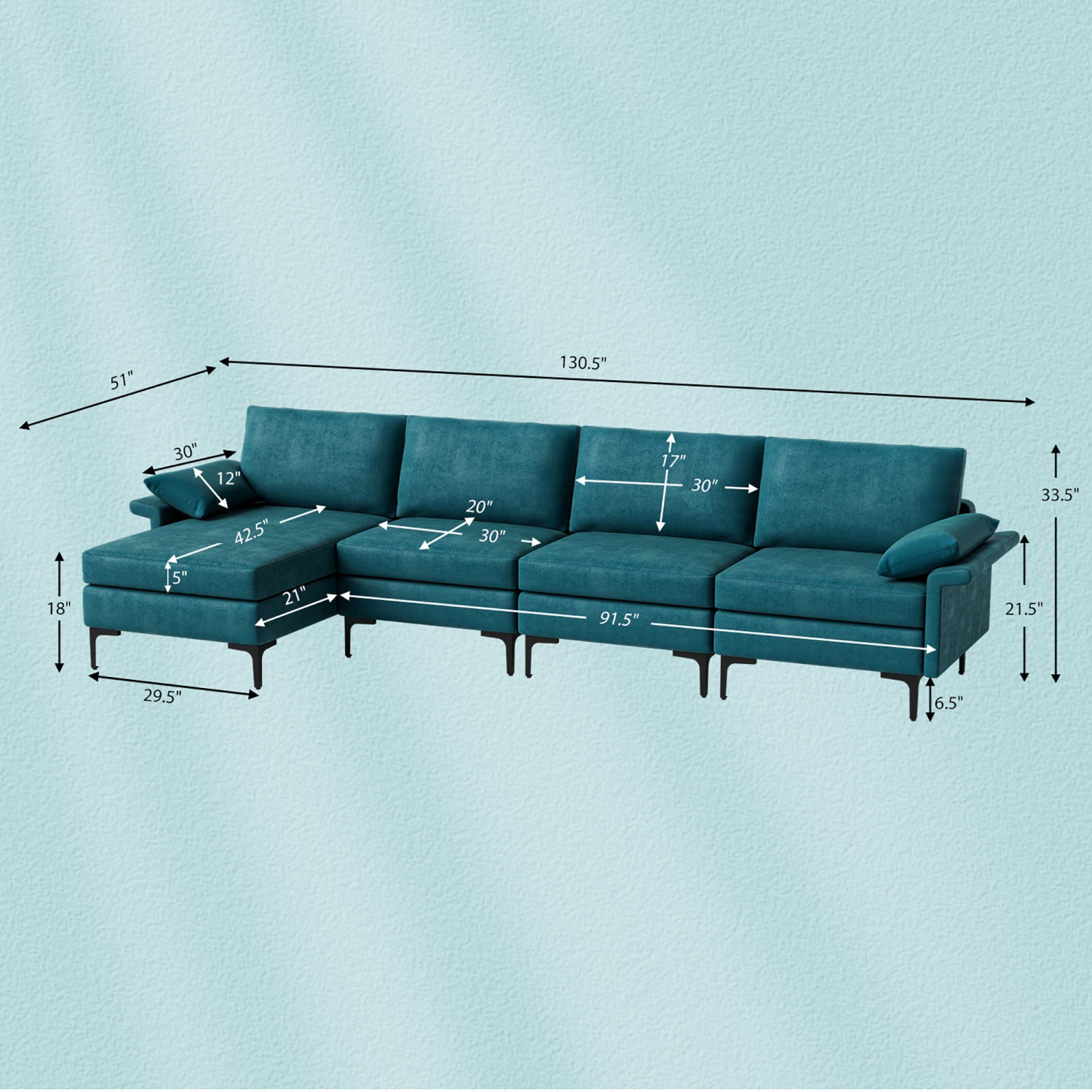 Costway Modern Modular L-shaped Sectional Sofa w/ Reversible Chaise & 2 USB Ports