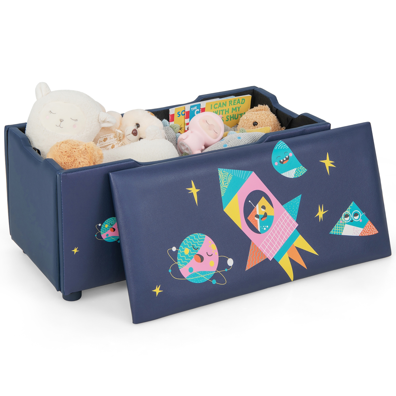 Pouf de rangement recouvert avec couvercle pour enfants de Costway