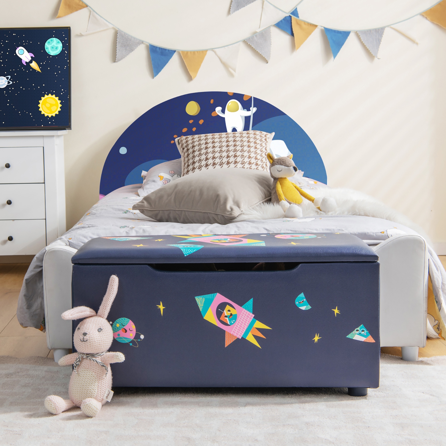 Pouf de rangement recouvert avec couvercle pour enfants de Costway
