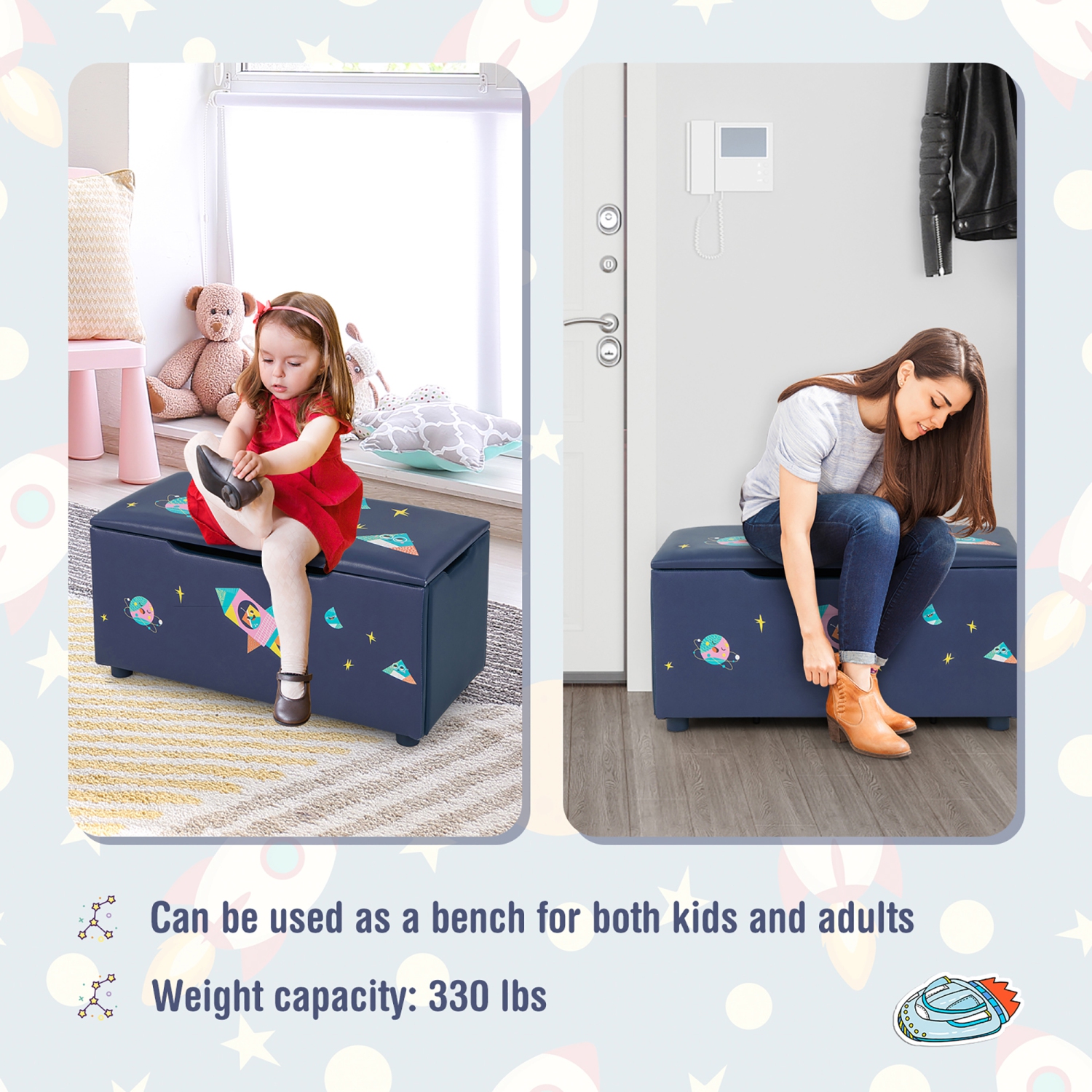 Pouf de rangement recouvert avec couvercle pour enfants de Costway