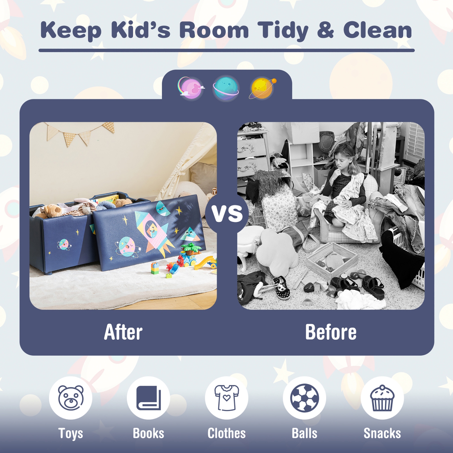 Pouf de rangement recouvert avec couvercle pour enfants de Costway