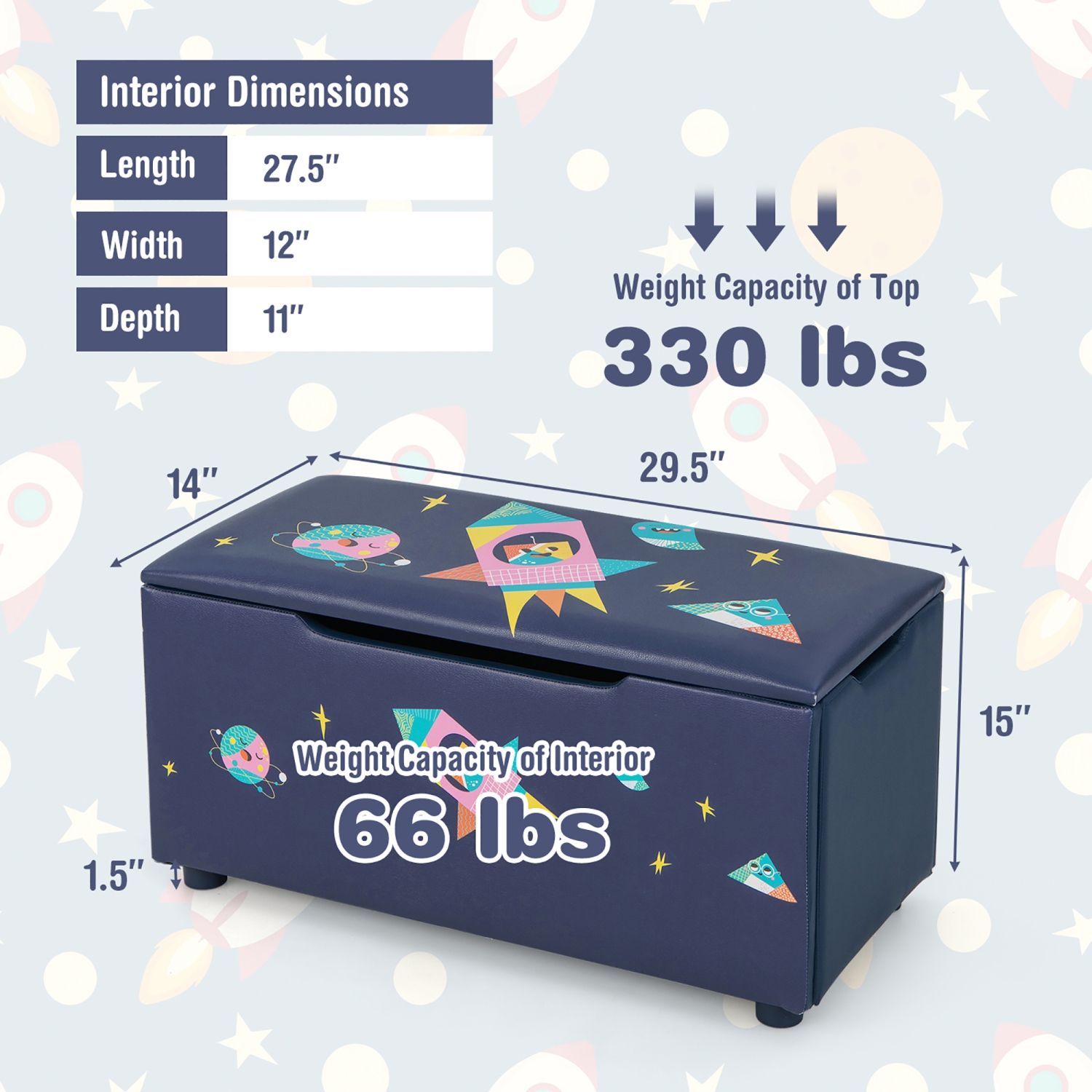 Pouf de rangement recouvert avec couvercle pour enfants de Costway