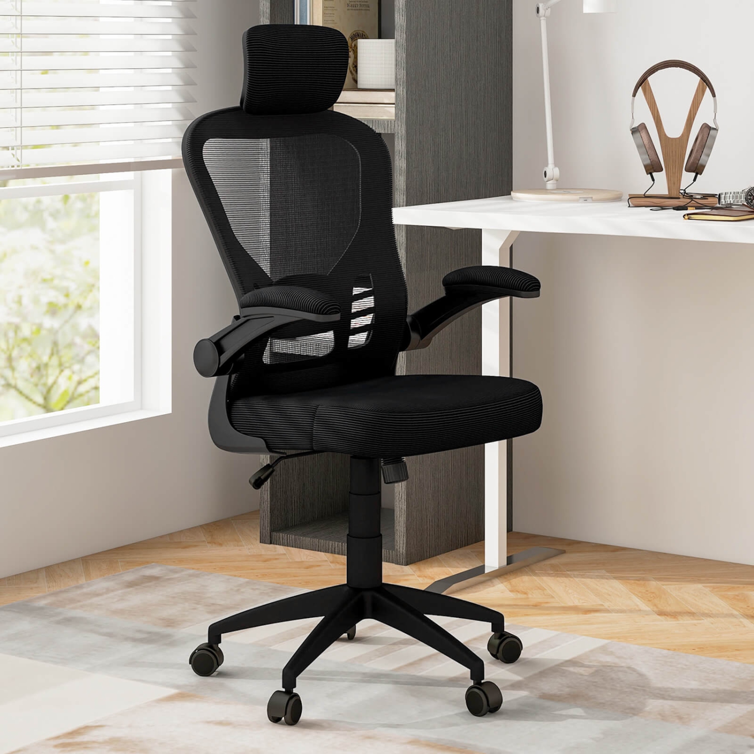 Fauteuil de bureau ergonomique en filet avec hauteur réglable de Costway - Noir