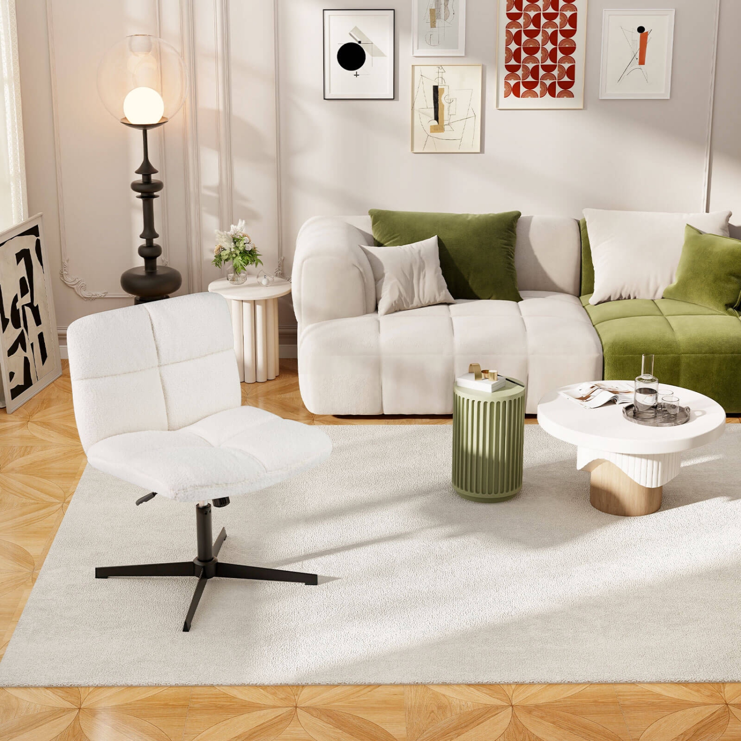 Chaise de bureau sans accoudoirs de Costway avec hauteur réglable, rotation à 360°. Etude en faux tissu doux