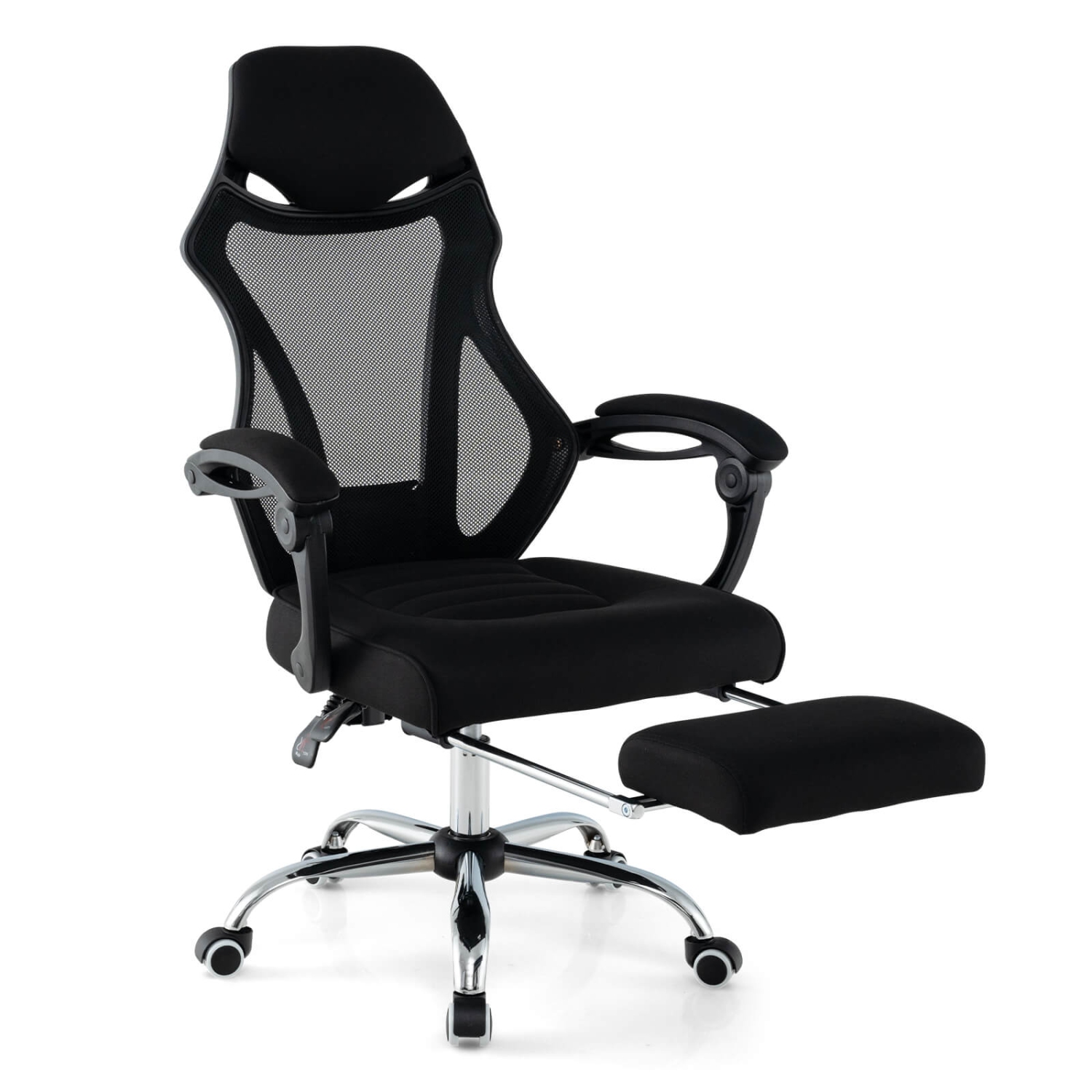 Fauteuil de bureau ergonomique en filet avec repose-pieds à hauteur réglable et dossier inclinable de Costway