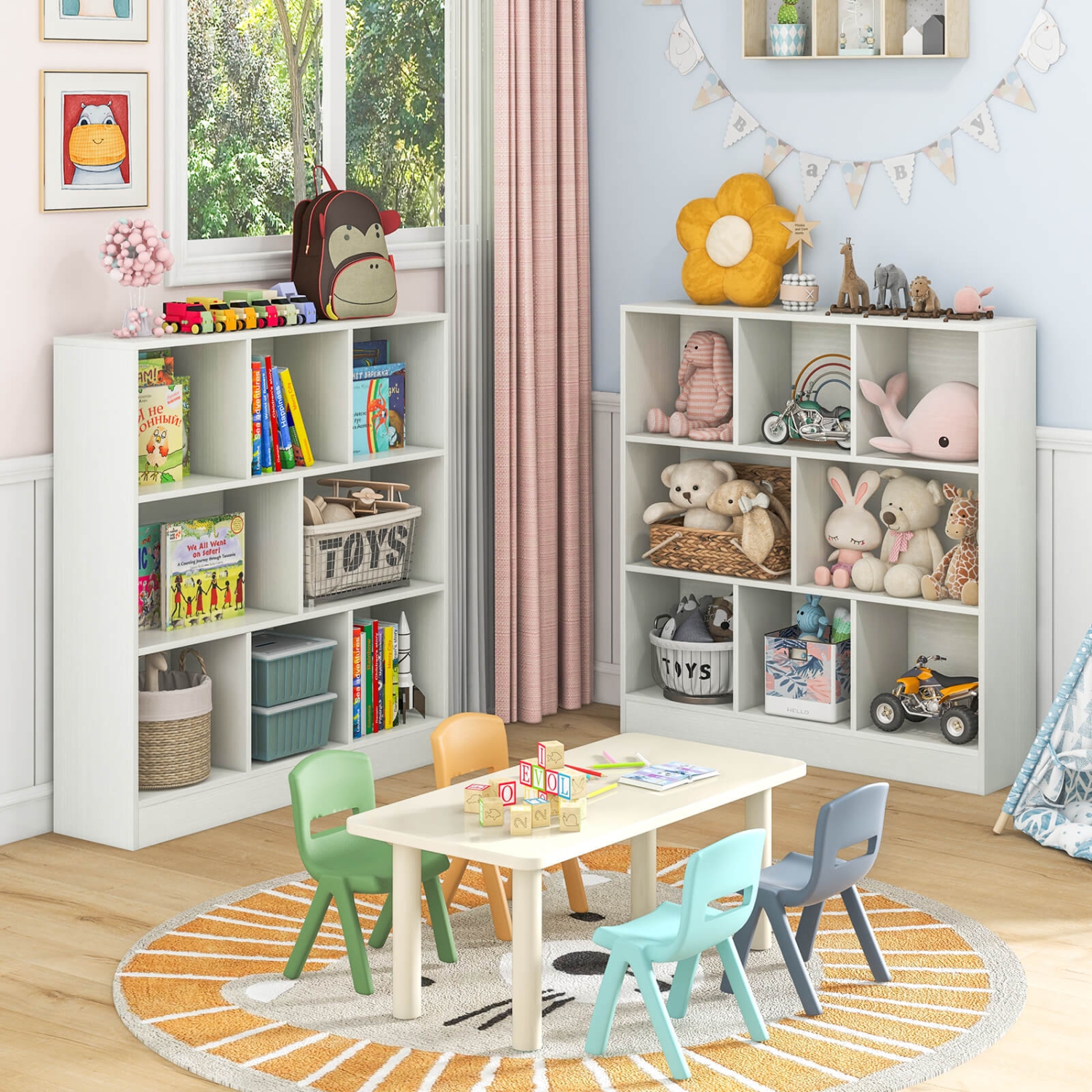 Bibliothèque à 8 cubes de Costway pour enfants rangement de jouets en bois de 41 po pour chambre d'enfant