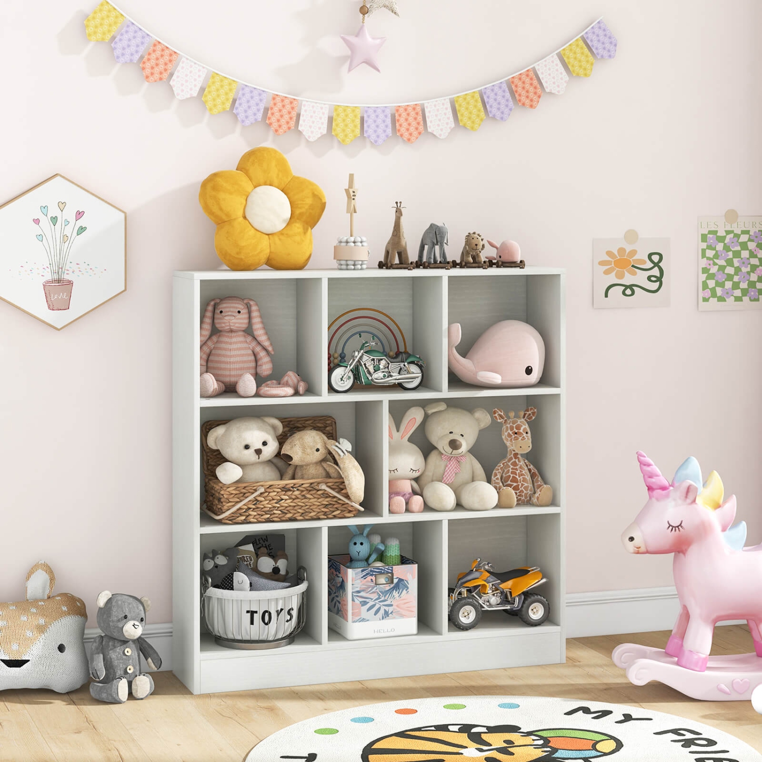 Bibliothèque à 8 cubes de Costway pour enfants rangement de jouets en bois de 41 po pour chambre d'enfant