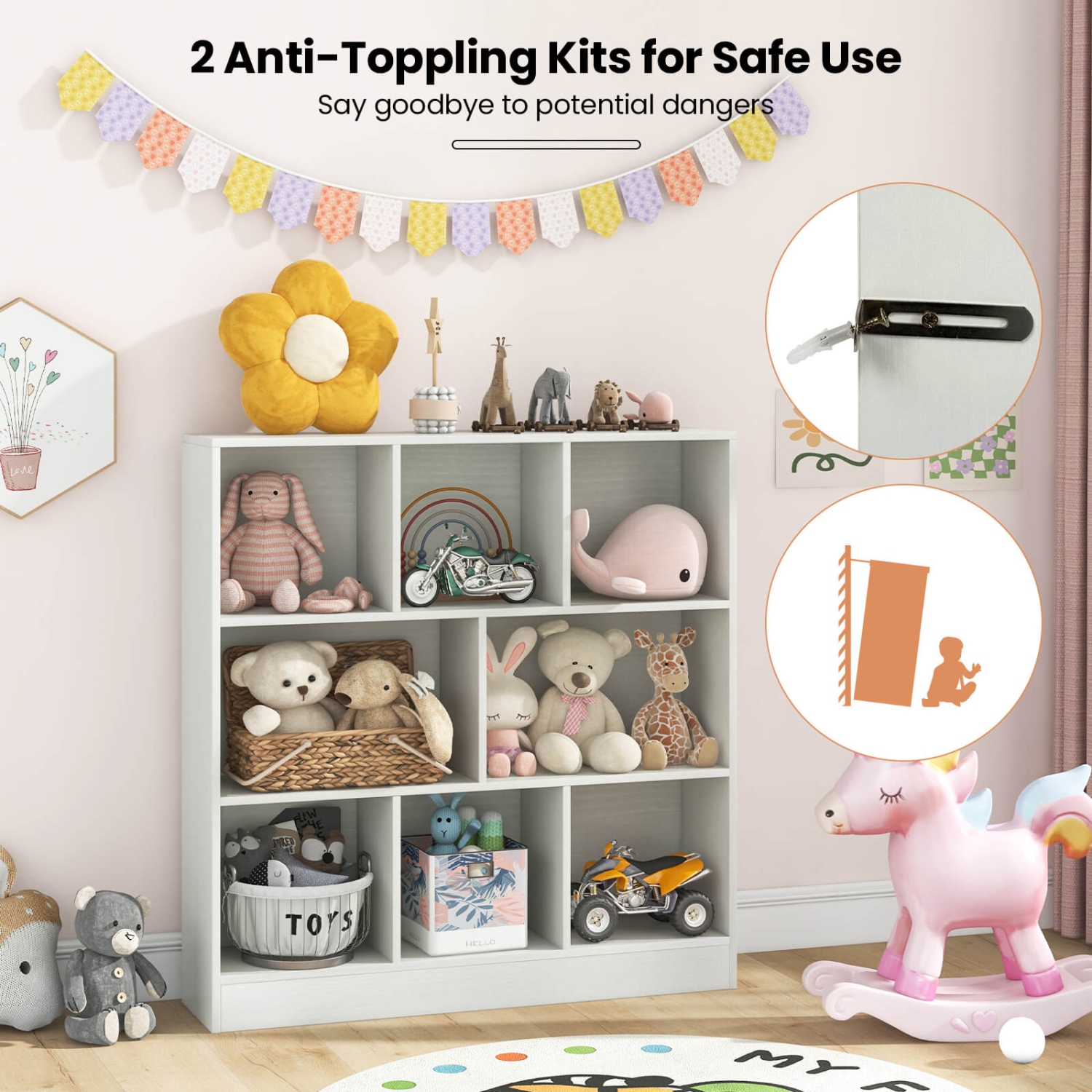 Bibliothèque à 8 cubes de Costway pour enfants rangement de jouets en bois de 41 po pour chambre d'enfant