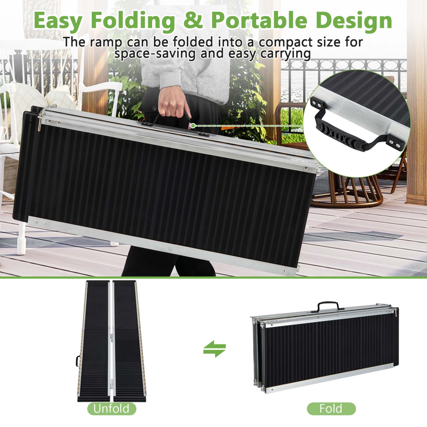 Rampe portative en aluminium pour fauteuil roulant de Costway, 6 pi, plaque de transition et surface antidérapante