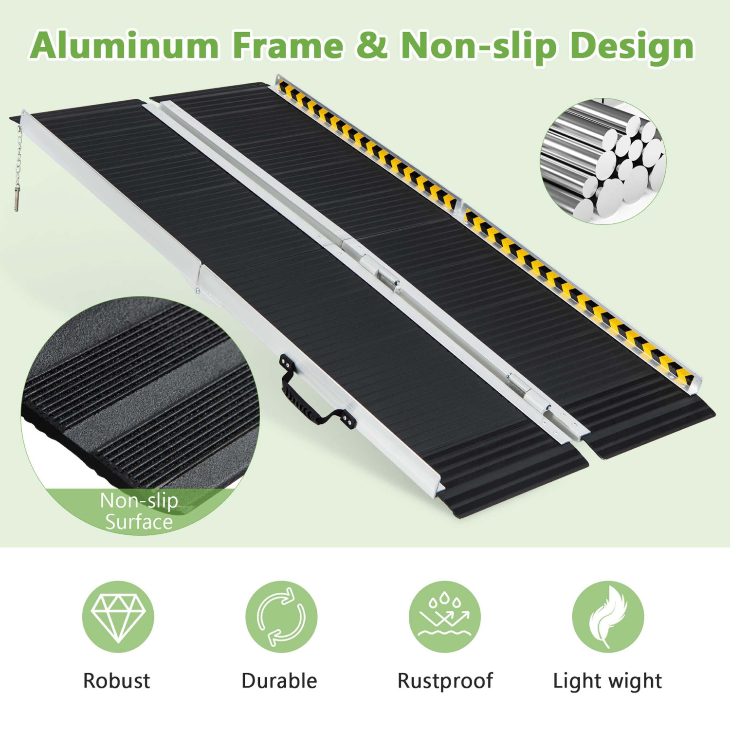 Costway Portable Aluminum Wheelchair Ramp 5 FT with Transition Plate & Non-slip Surface