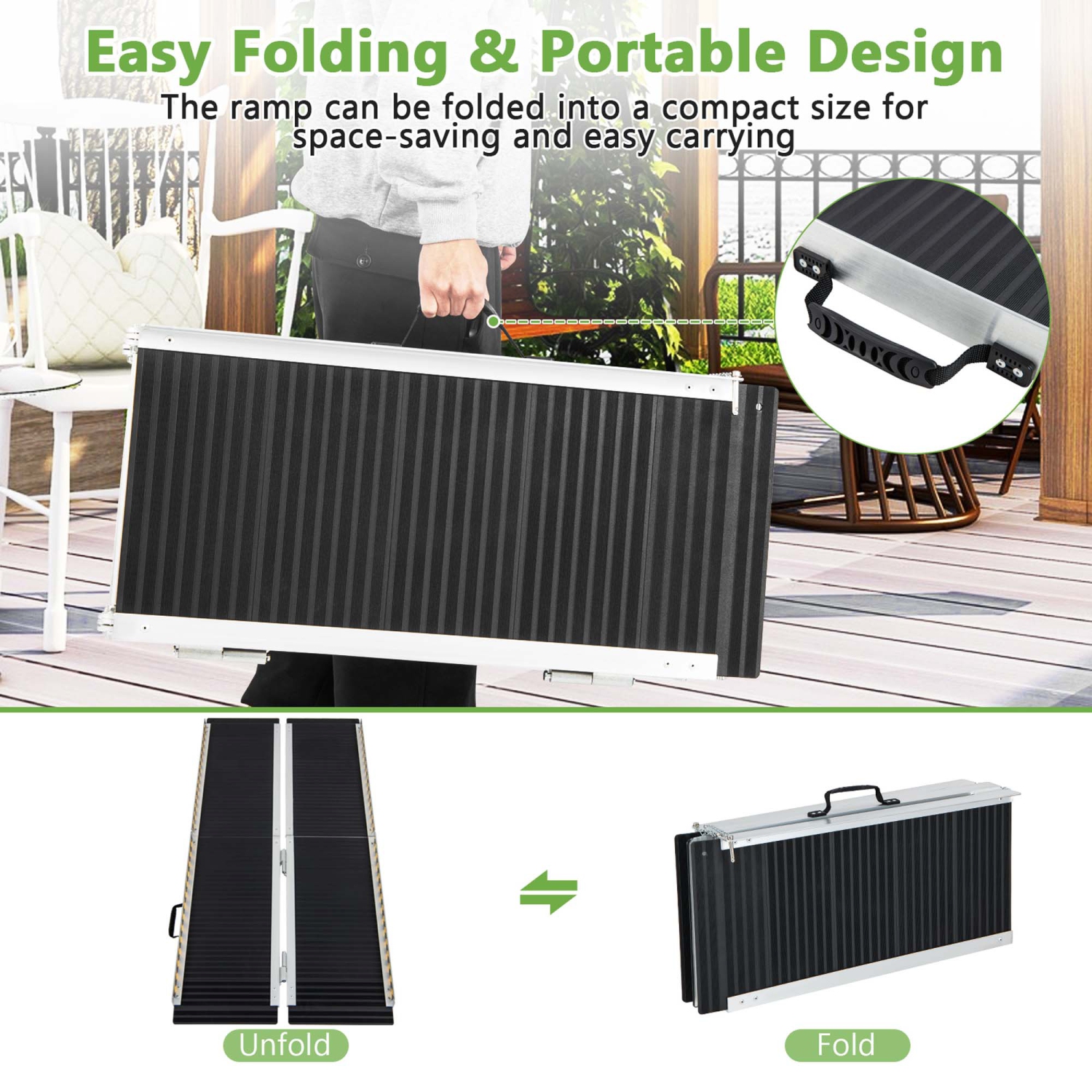 Costway Portable Aluminum Wheelchair Ramp 5 FT with Transition Plate & Non-slip Surface