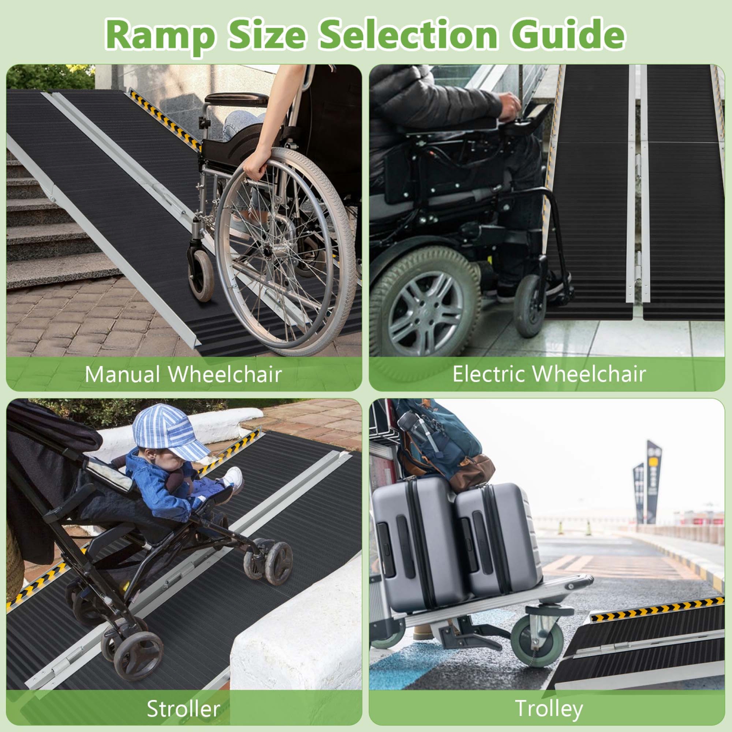 Costway Portable Aluminum Wheelchair Ramp 5 FT with Transition Plate & Non-slip Surface