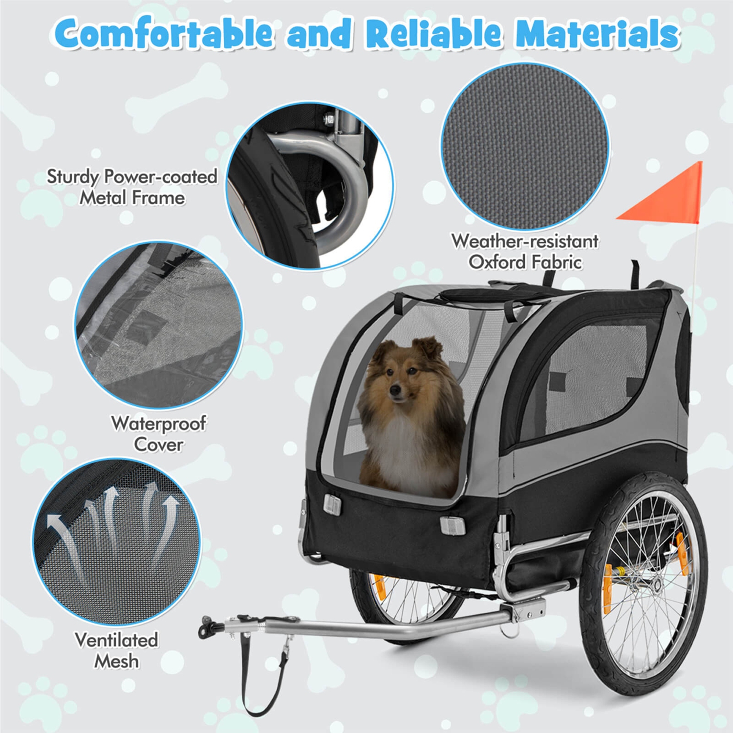 Chariot pliable pour chiens de remorque de Costway avec 3 entrées pour le voyage