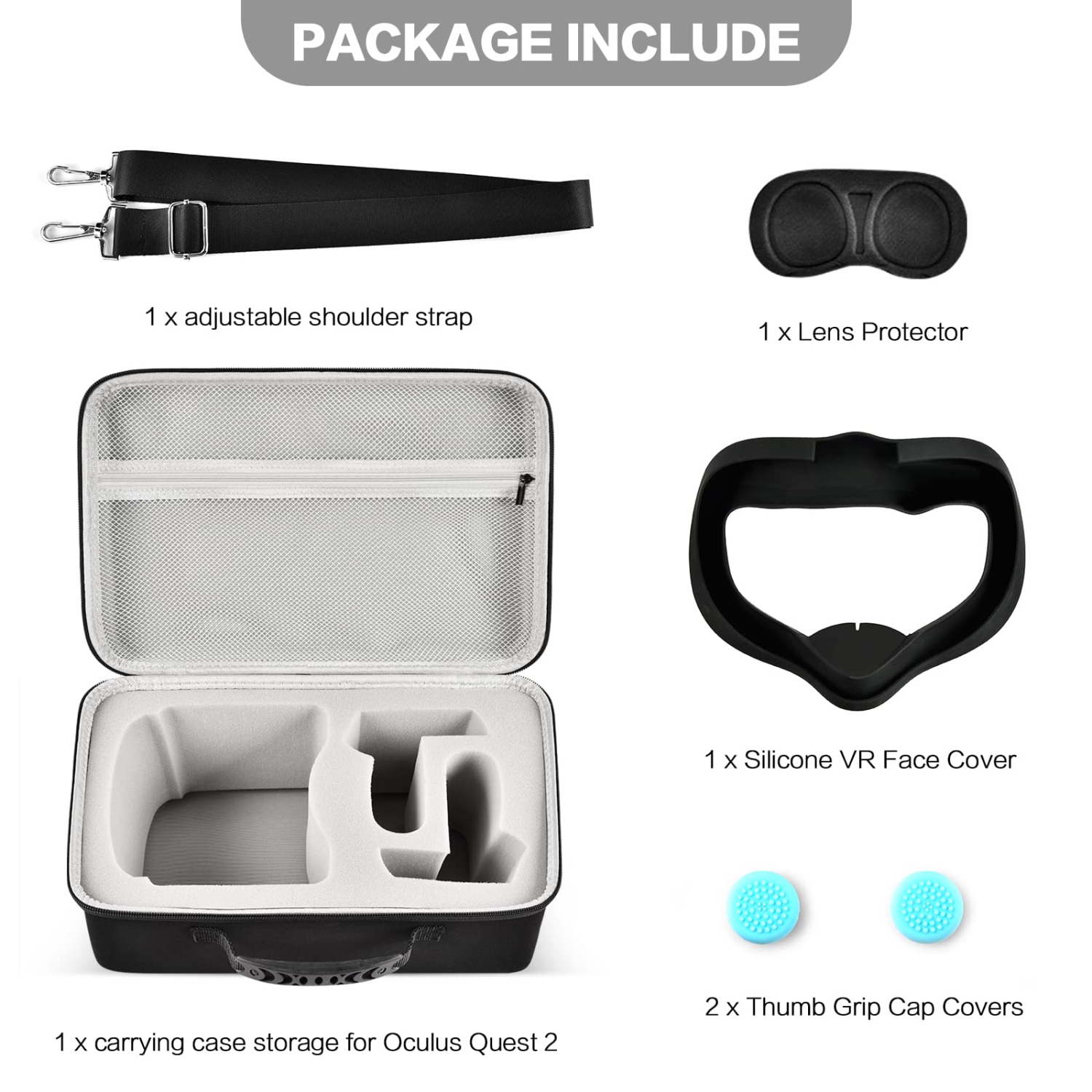 Hard Carrying Case For Meta, Oculus Quest 2 All-In-One Vr Gaming Headset - Touch Controllers, Portable Travel Cover Storage Bag With Silicone Face