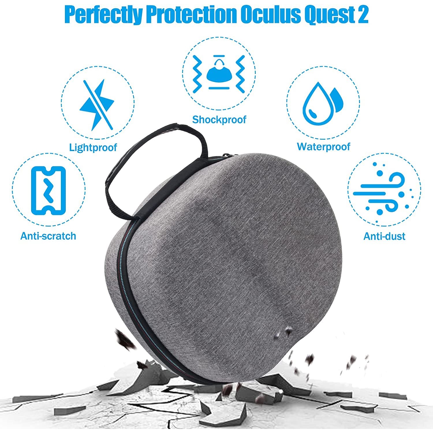 VR Carrying Cases Compatible for Oculus Quest 2, Hard Carrying Travel Case All-in-One Storage,Compatible with Elite Strap VR Headset and Handle