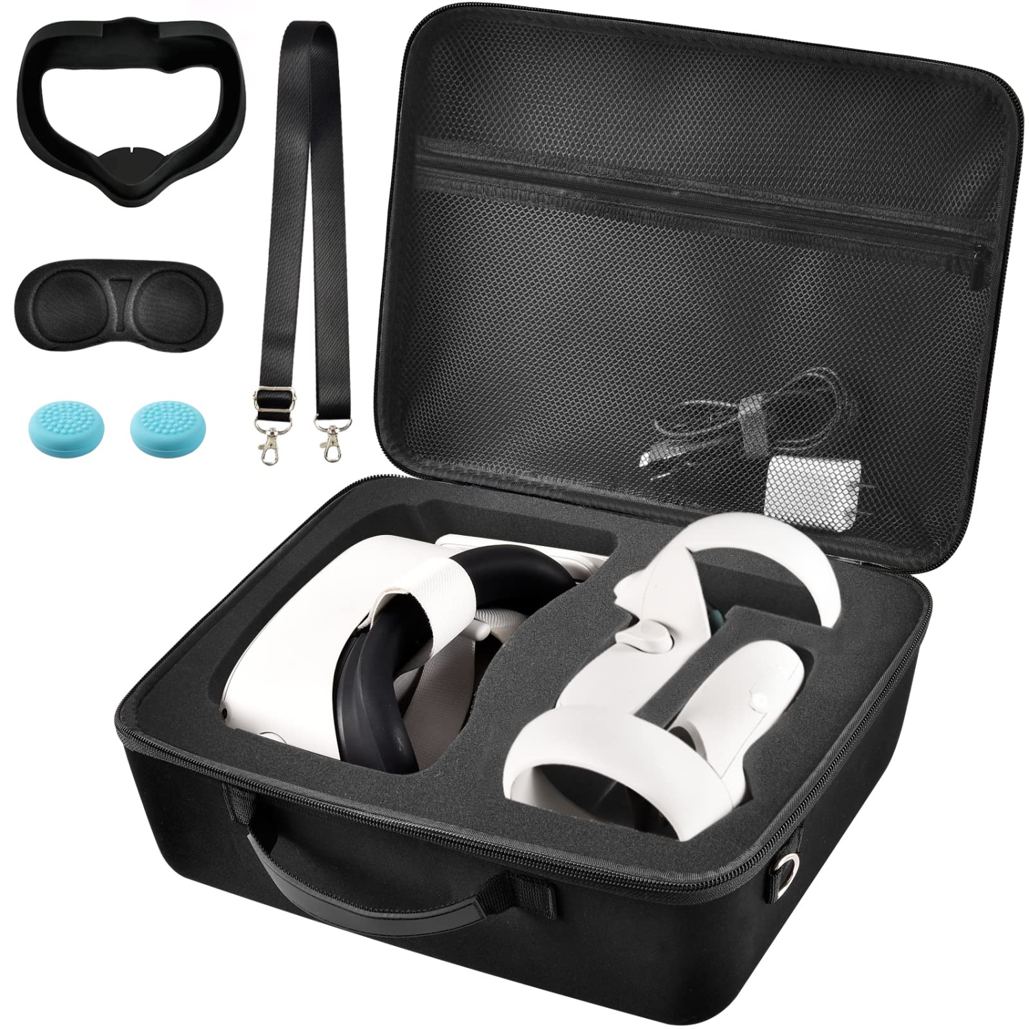 Hard Carrying Case Compatible with Oculus Quest 2 All-in-One VR Gaming Headset and Touch Controllers, Travel Bag with Silicone Face Cover & Lens