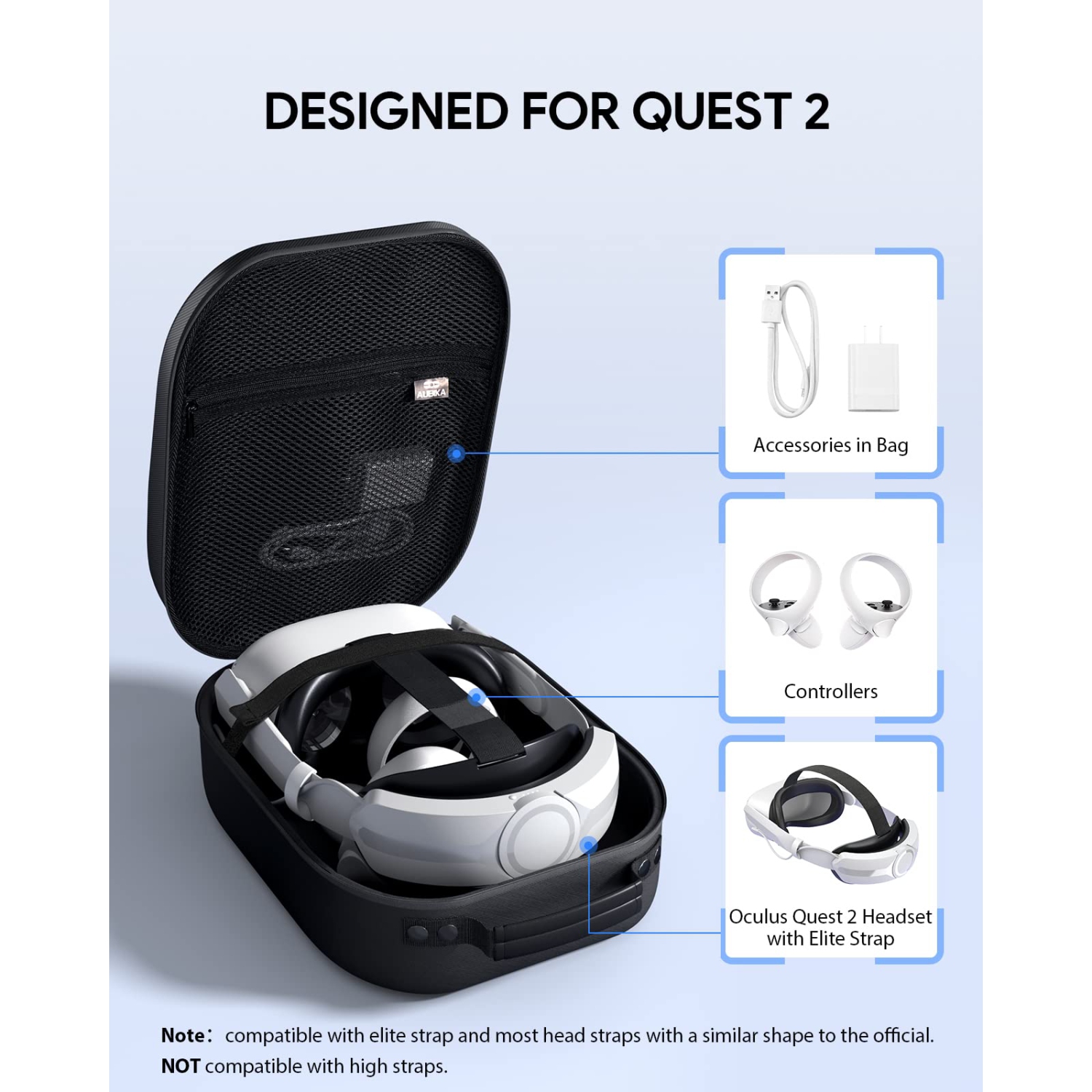 Hard Carrying Case Compatible with Meta Quest 3/Vision Pro/Oculus Quest 2 Elite/Battery Version VR Gaming Headset and Touch Controllers
