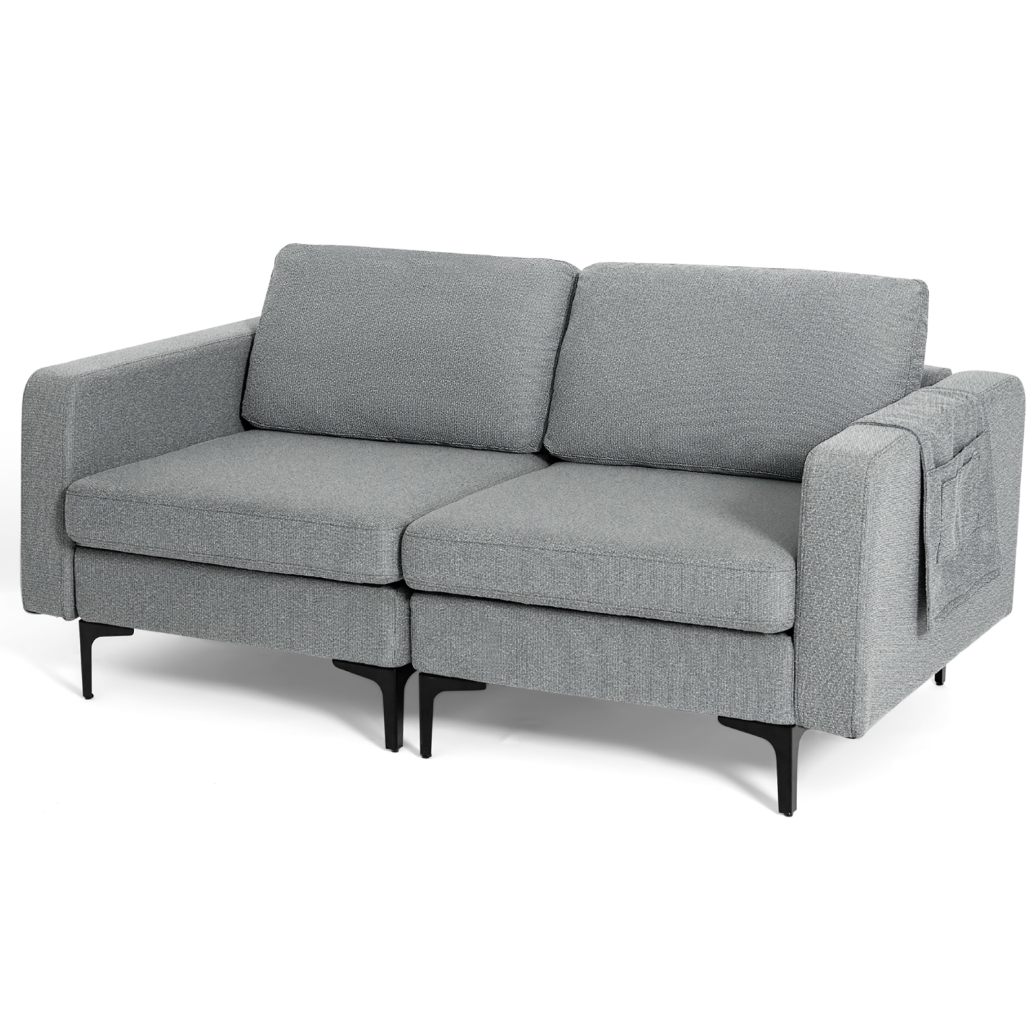 Costway Modern Loveseat Linen Fabric 2-Seat Sofa Couch w/ Side Storage Pocket