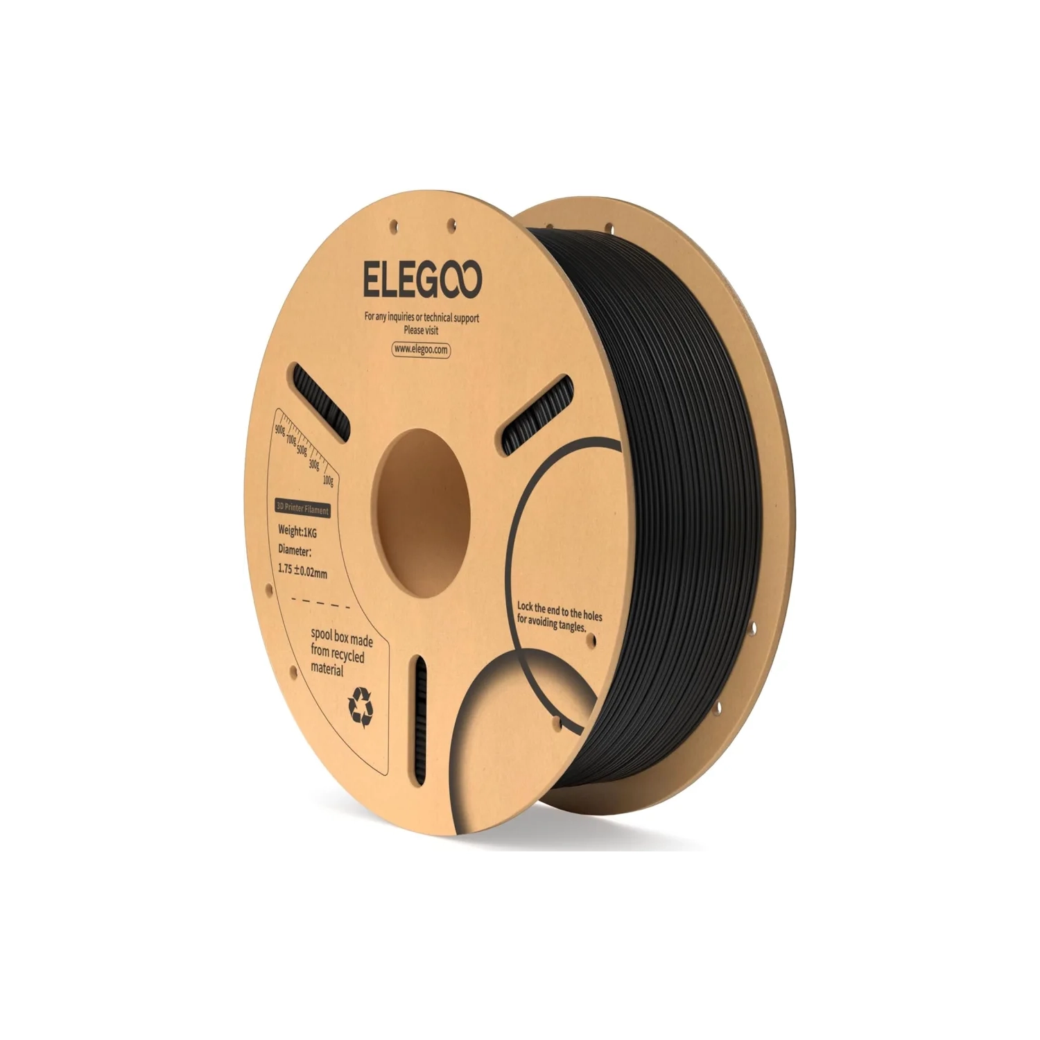 Filament PLA 1,75&nbsp;mm noir 1KG - précision dimensionnelle +/- 0,02&nbsp;mm, bobine de carton, compatible avec la plupart des imprimantes 3D FDM