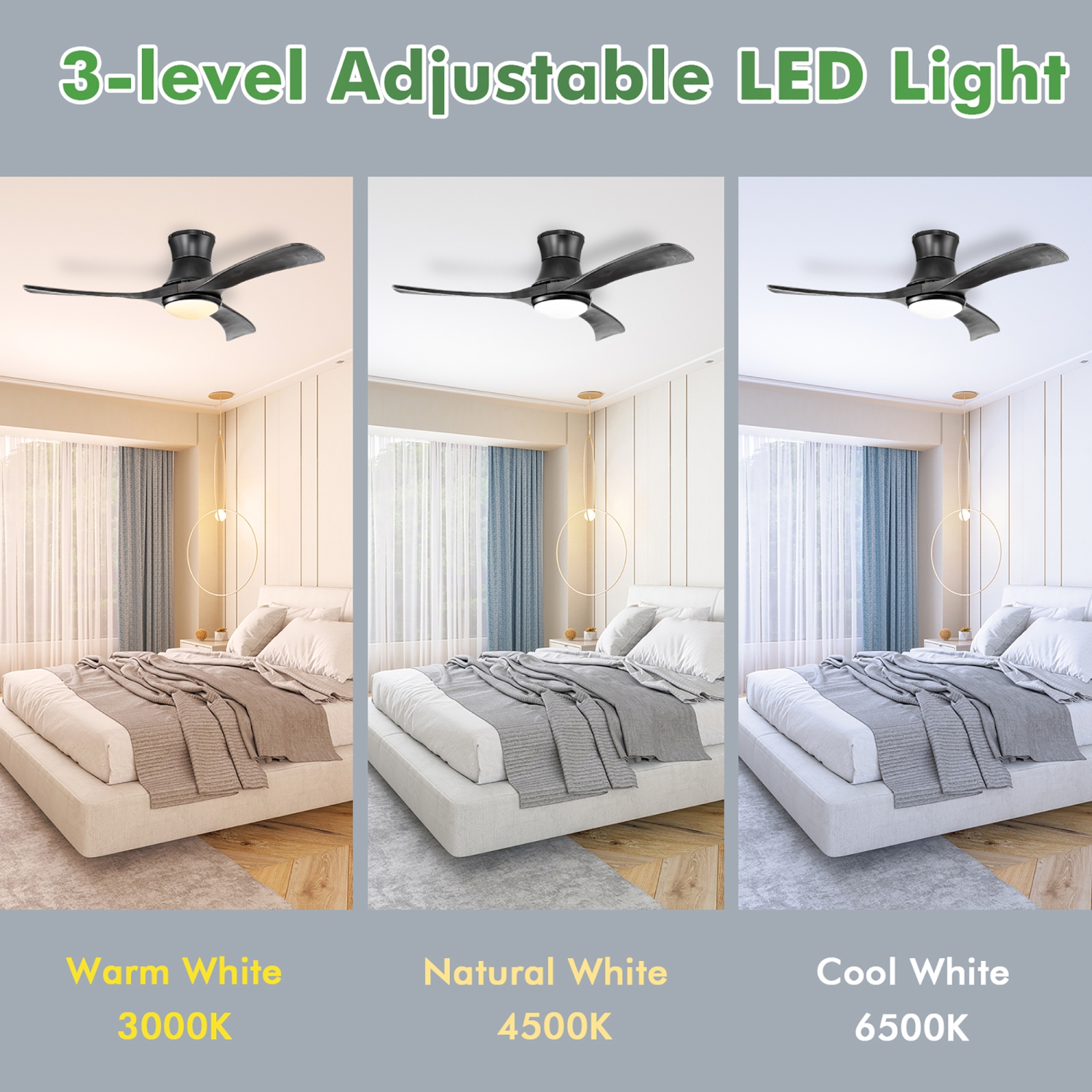 Costway 52 Inches Ceiling Fan with LED Light, Remote Control,6 Wind Speeds and 8H Timer