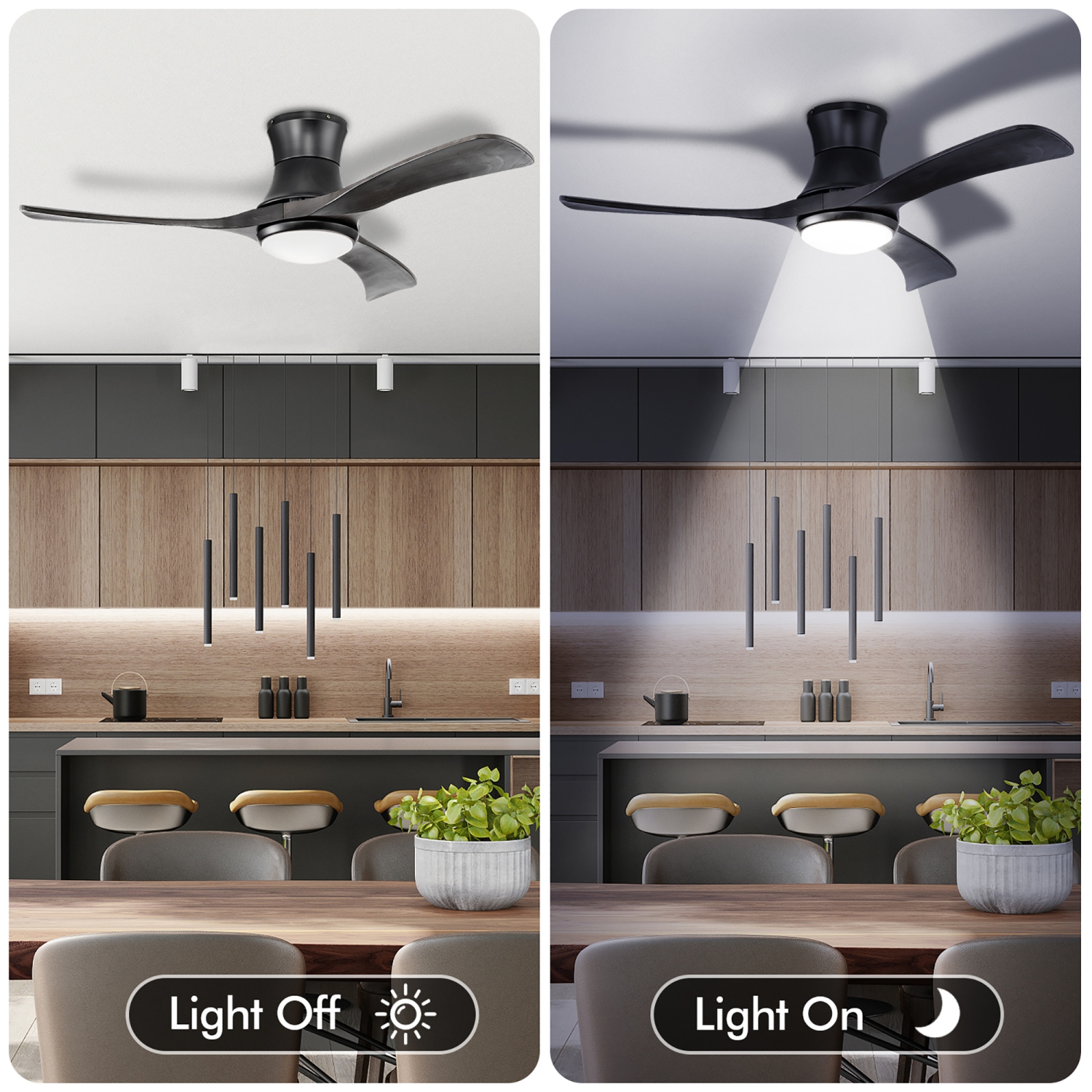 Costway 52 Inches Ceiling Fan with LED Light, Remote Control,6 Wind Speeds and 8H Timer