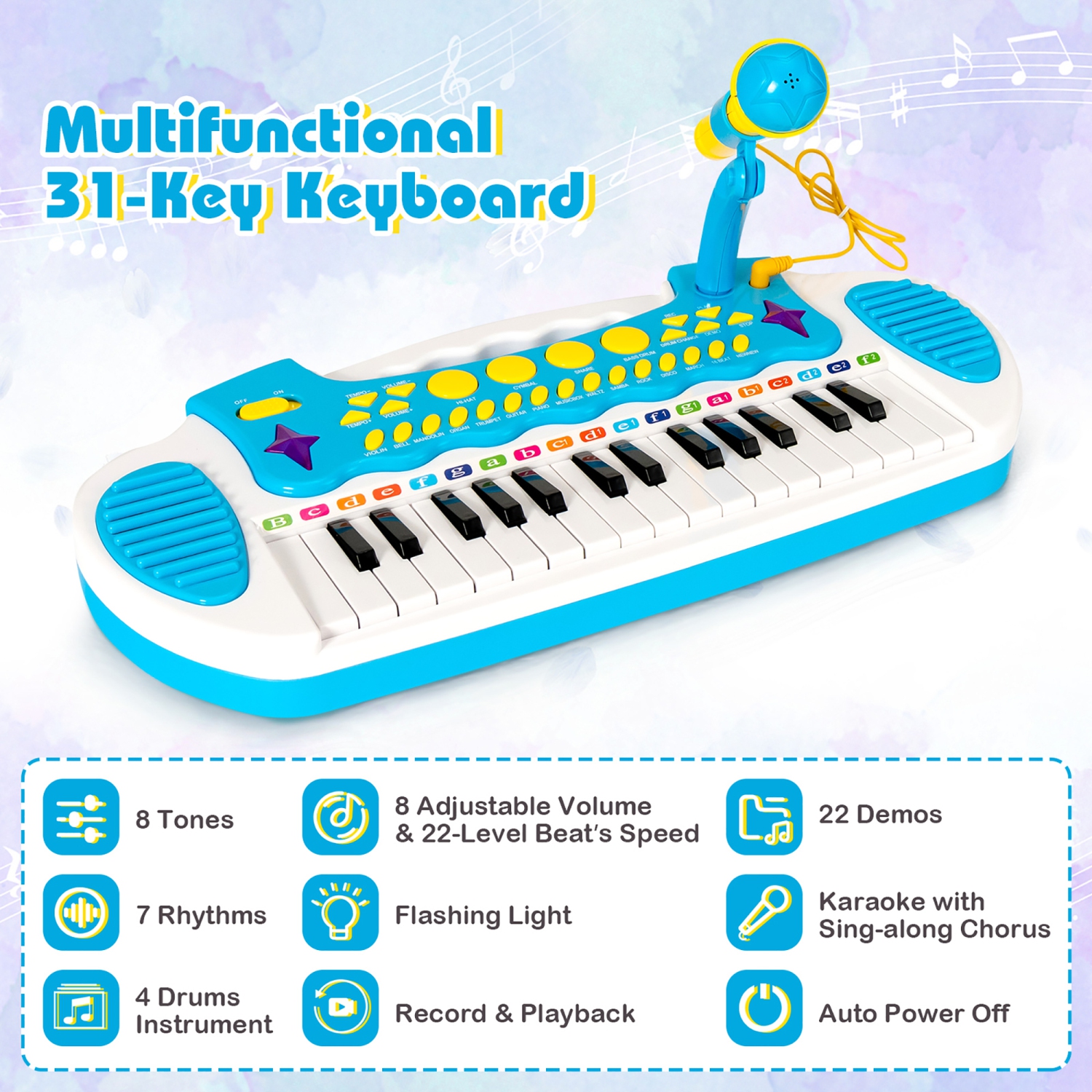 Costway 31 Key Kids Piano Keyboard Toy Toddler Musical Instrument w/ Microphone