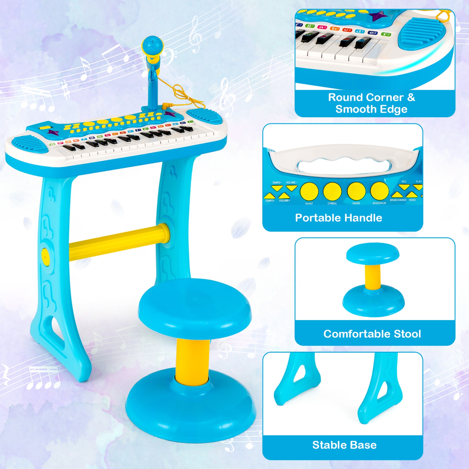 Costway 31 Key Kids Piano Keyboard Toy Toddler Musical Instrument w/ Microphone