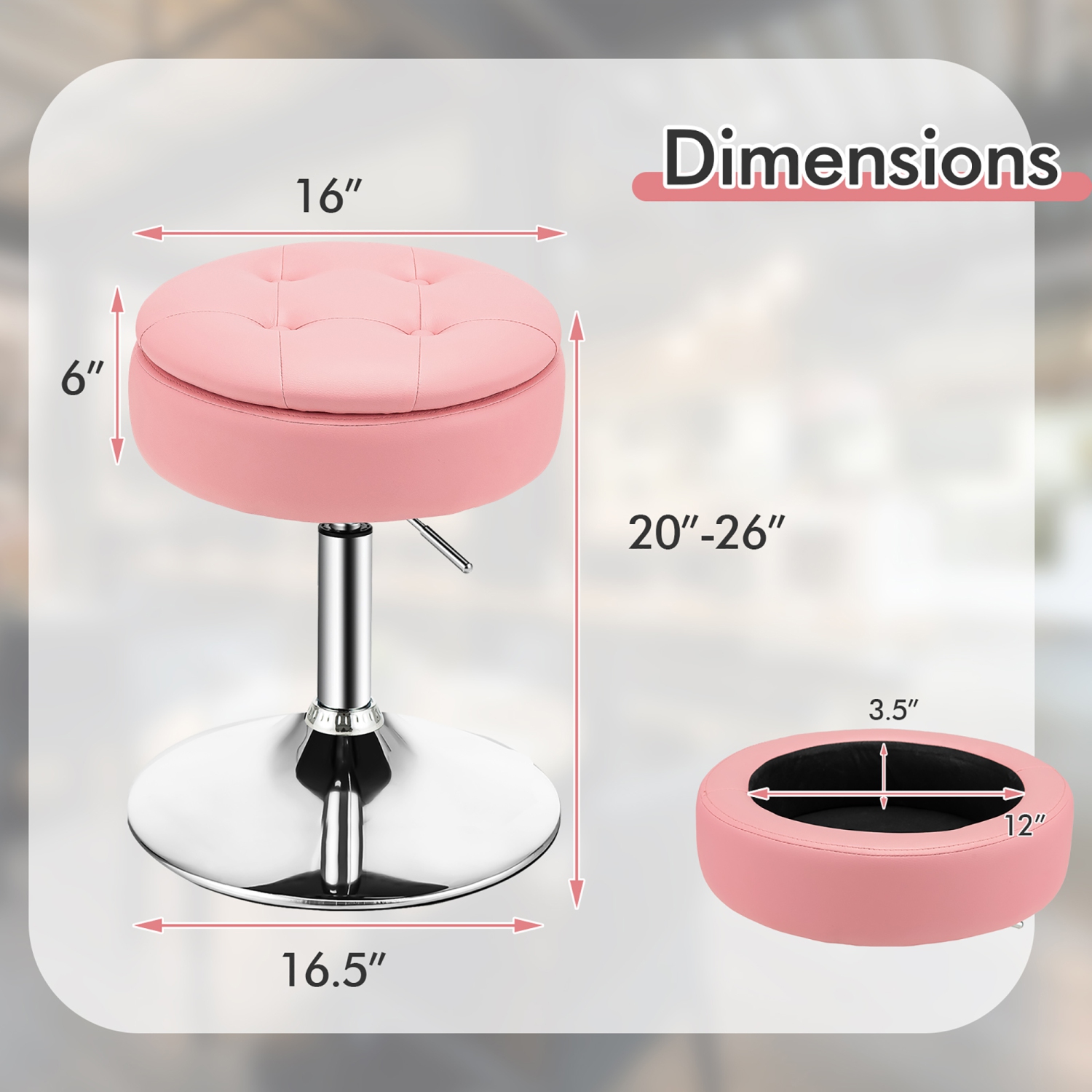 Ensemble de 2&nbsp;chaises de maquillage réglables avec rangement pivotant à 360° et plateau de Costway