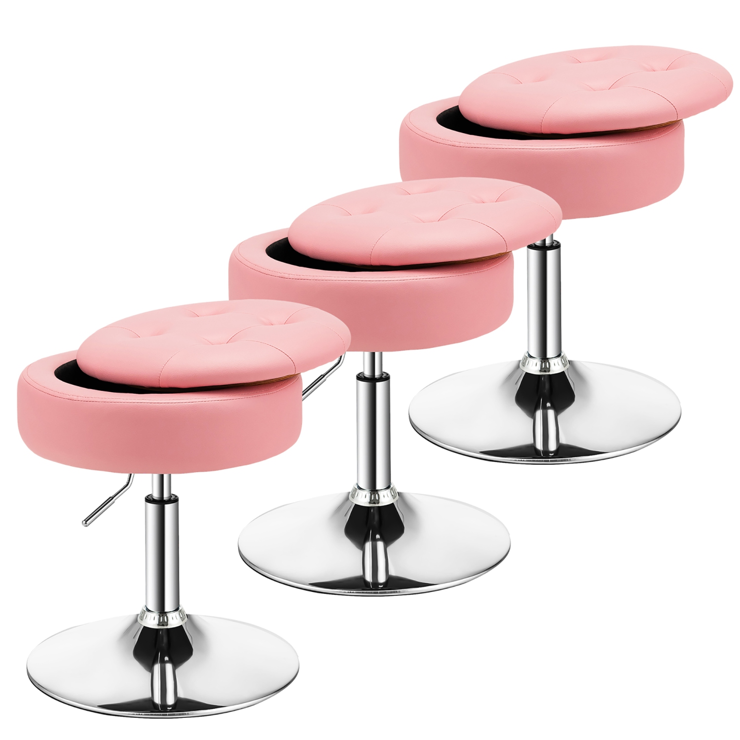 Costway Set of 3 Adjustable&nbsp;Vanity Stool 360° Swivel Storage Makeup Chair with Tray
