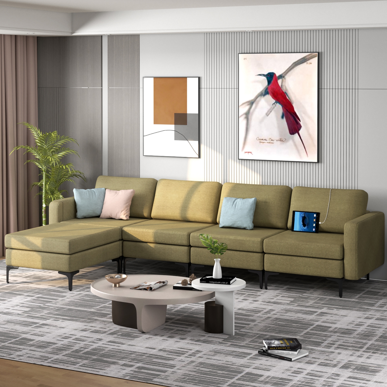 Sofa modulaire en L avec chaise réversible et 4 ports USB de Costway