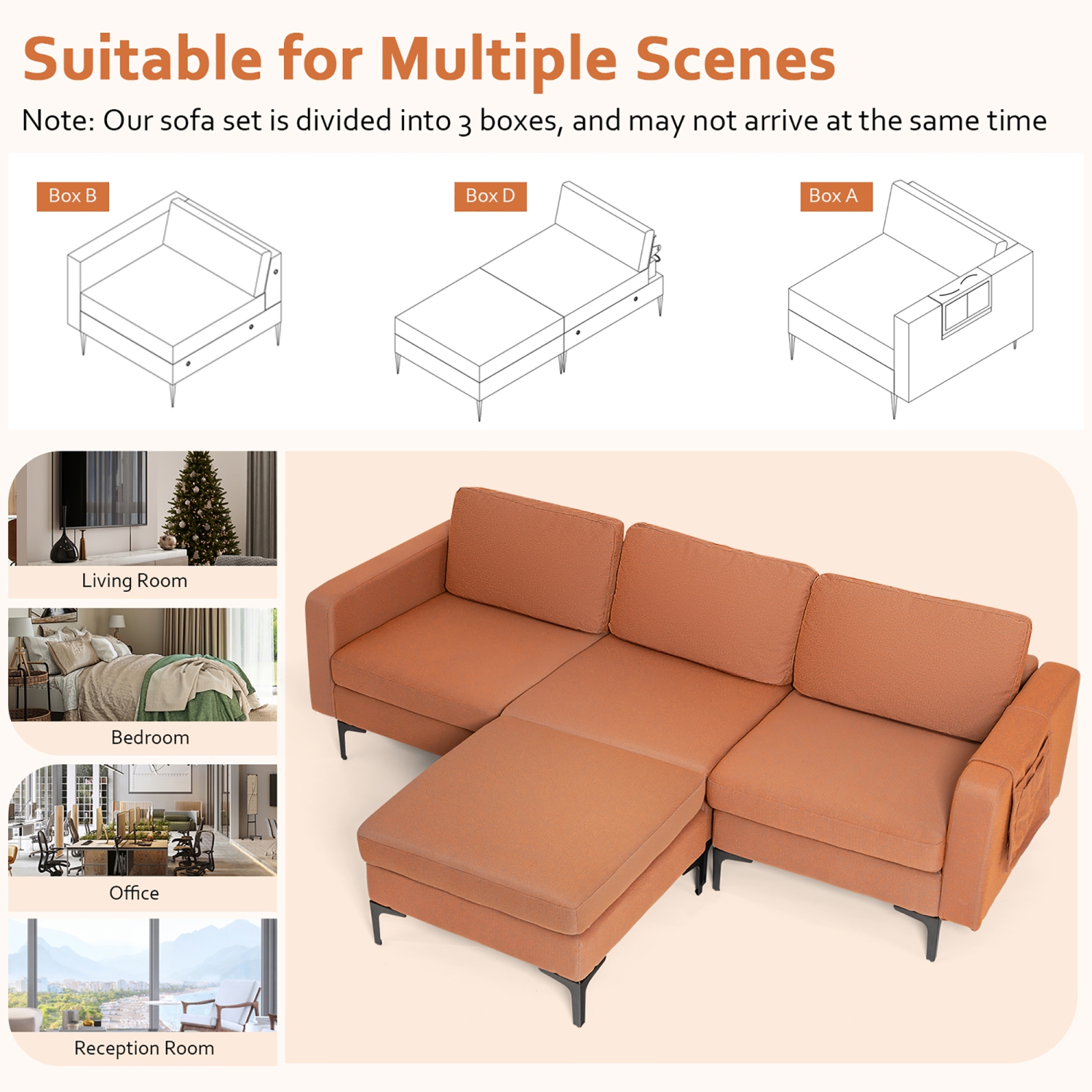 Costway Modular L-shaped Sectional Sofa w/ Reversible Chaise & 2 USB Ports