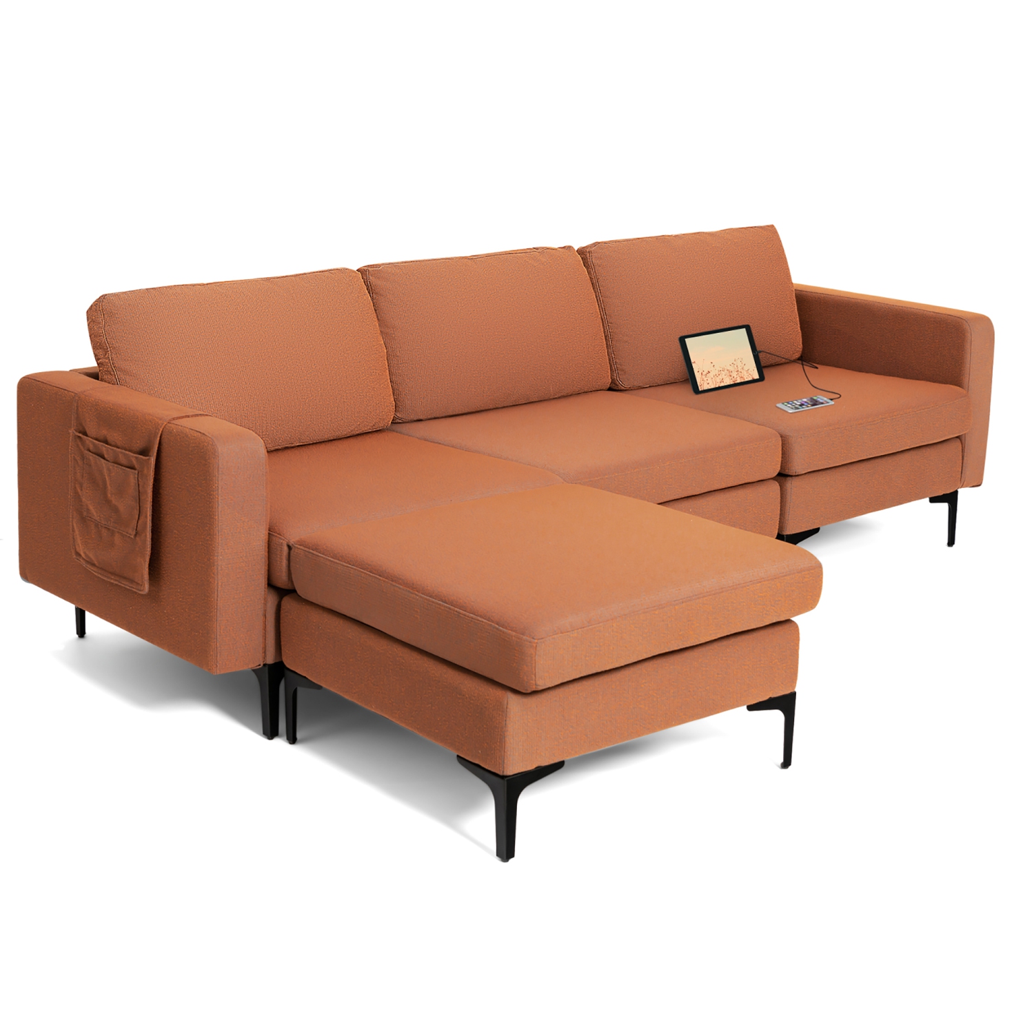 Costway Modular L-shaped Sectional Sofa w/ Reversible Chaise & 2 USB Ports
