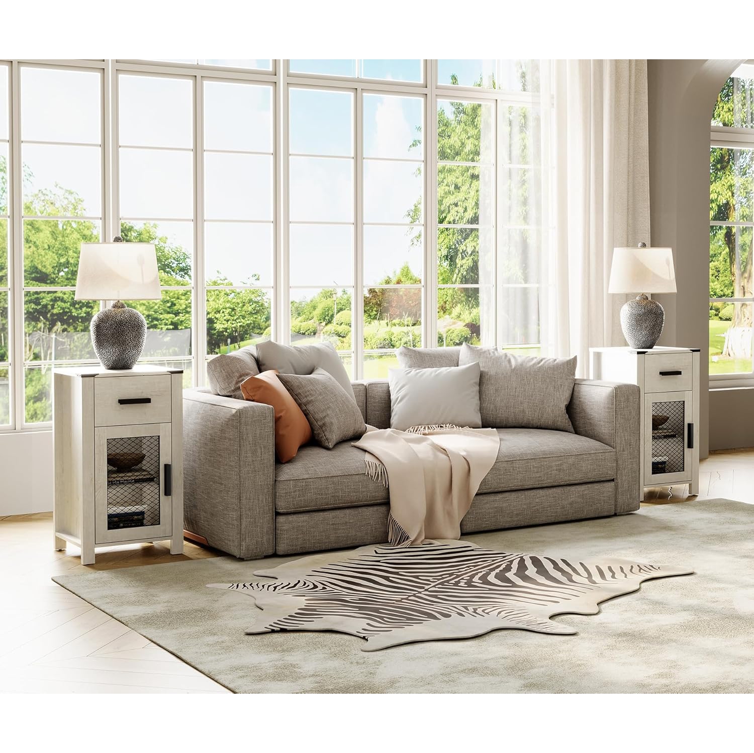 WAMPAT Farmhouse End Table with Drawer and Mesh Door Stroage, Sofa Side Table for Bedroom, Living Room, Antique White