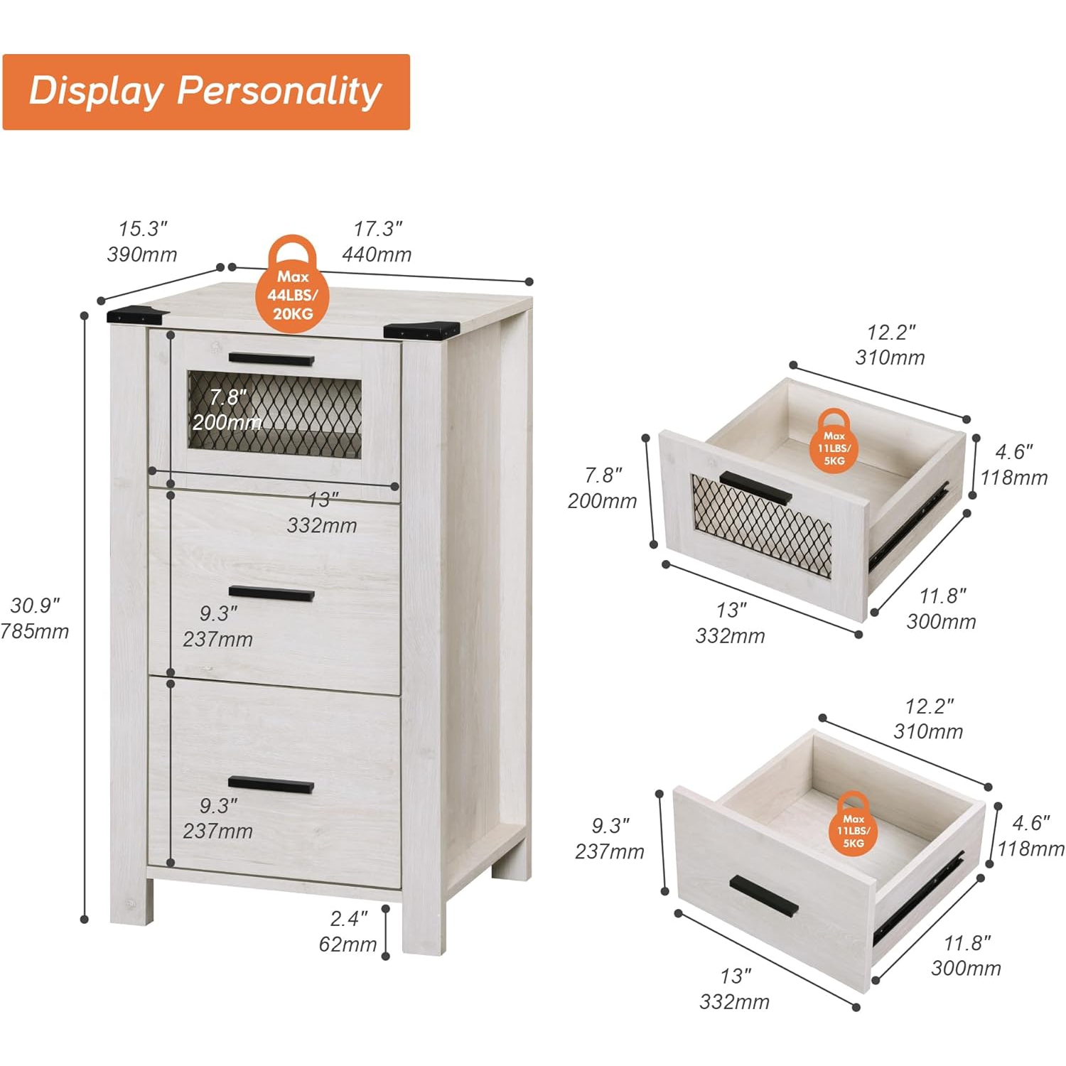 WAMPAT 2 Pack End Table with 3 Drawer Stroage, Farmhouse Sofa Side Table for Bedroom, Living Room, Antique White