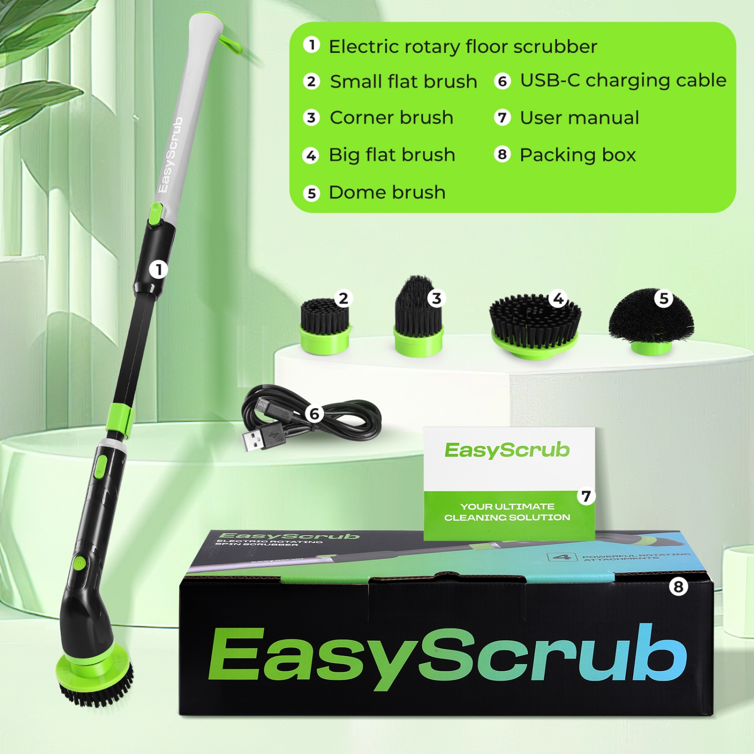 Electric Spin Scrubber, Cordless Powerful Scrub Brush for Cleaning Bathroom, 4 Replaceable Brush Heads
