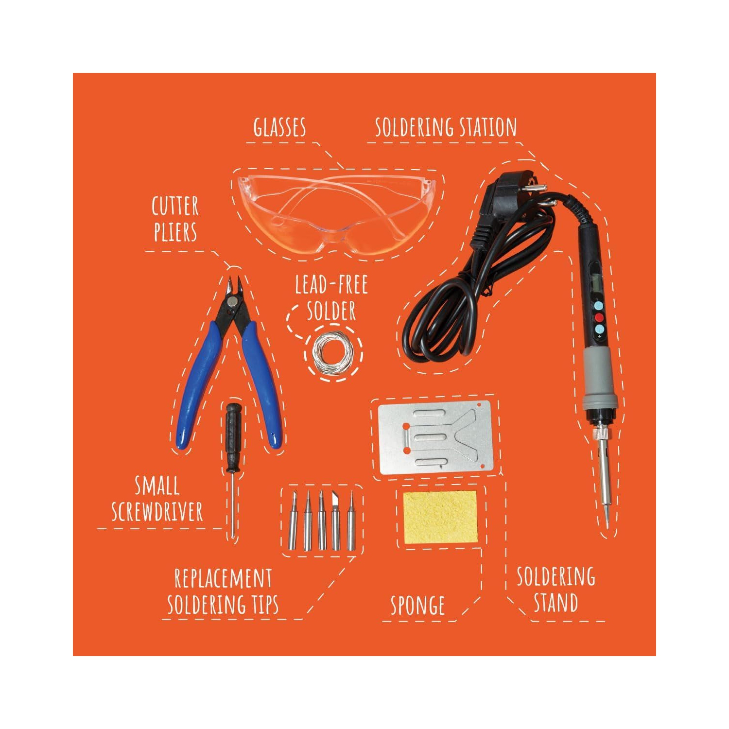 CircuitMess Tools Pack - DIY Electronics Soldering Kit - Soldering Iron, Pliers, Screwdriver, Lead-Free Solder - STEM Maker Tools