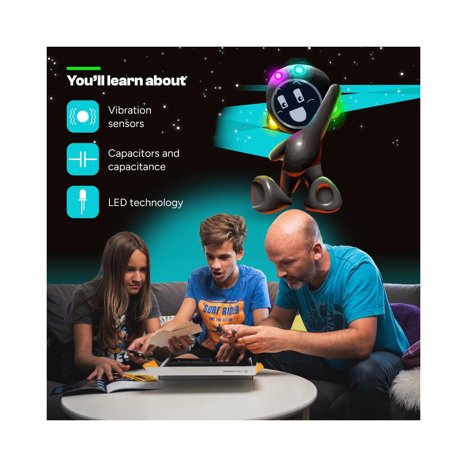 CircuitMess Wacky Robots Robby - Ensemble de mini robots à installer soi-même - Apprenez les capteurs de vibrations et les DEL - Appareils