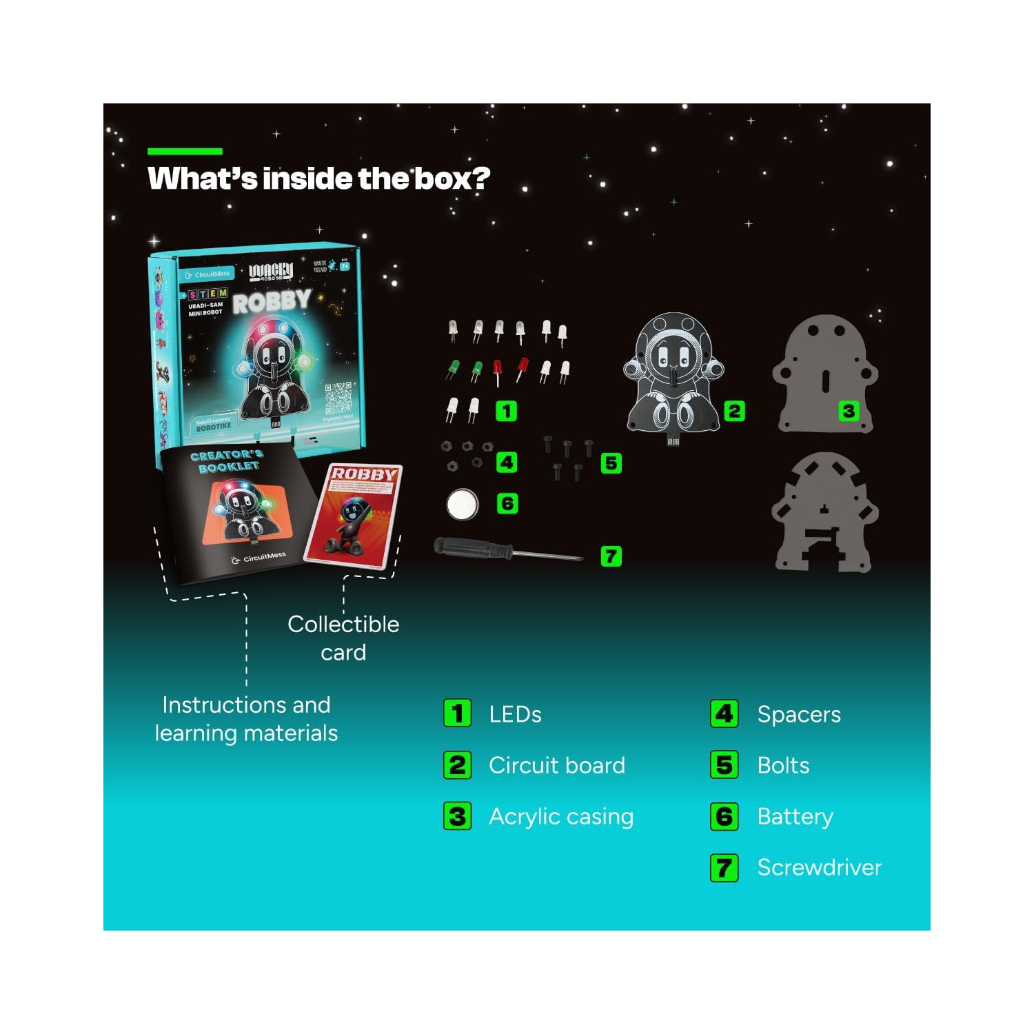 CircuitMess Wacky Robots Robby - Ensemble de mini robots à installer soi-même - Apprenez les capteurs de vibrations et les DEL - Appareils