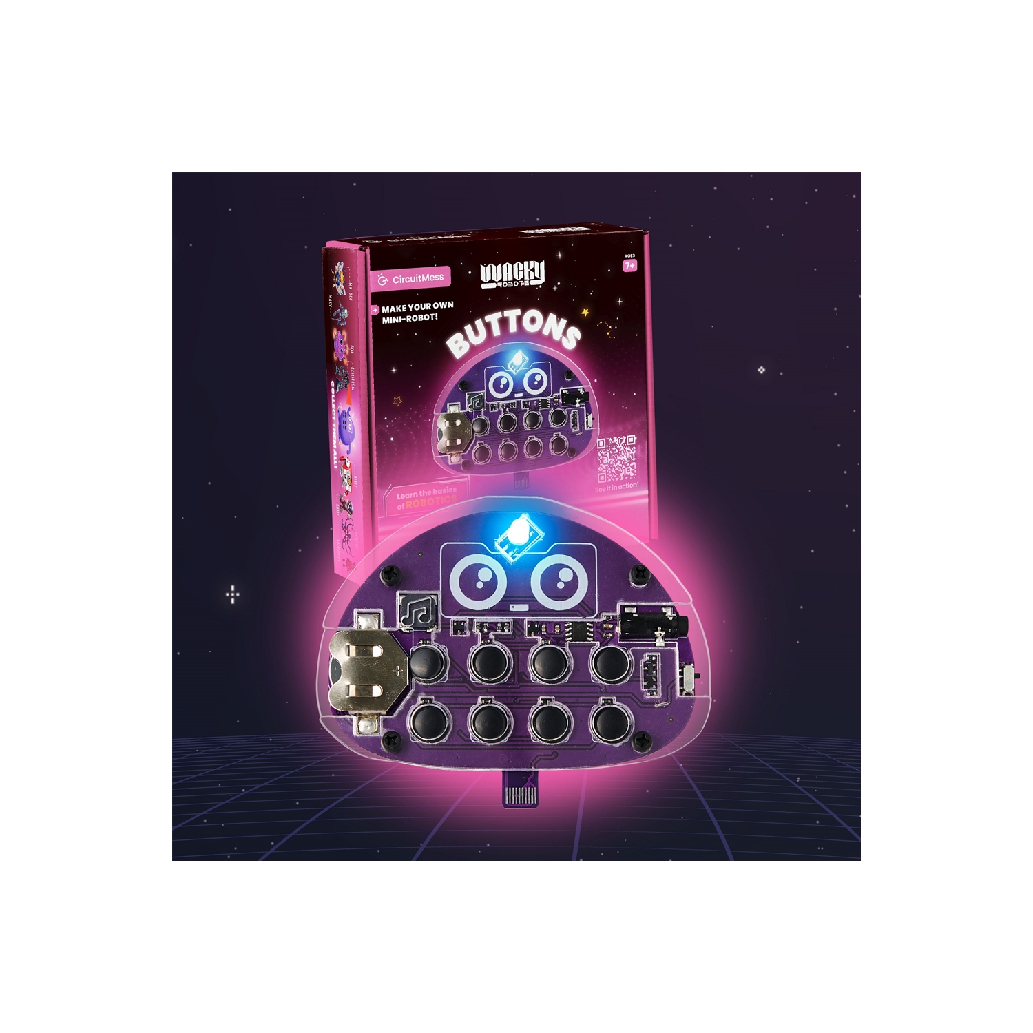 CircuitMess Wacky Robots Buttons - DIY Mini Robot Kit - Learn Microchips & Sound Synthesis - STEM Electronics Ages 7+