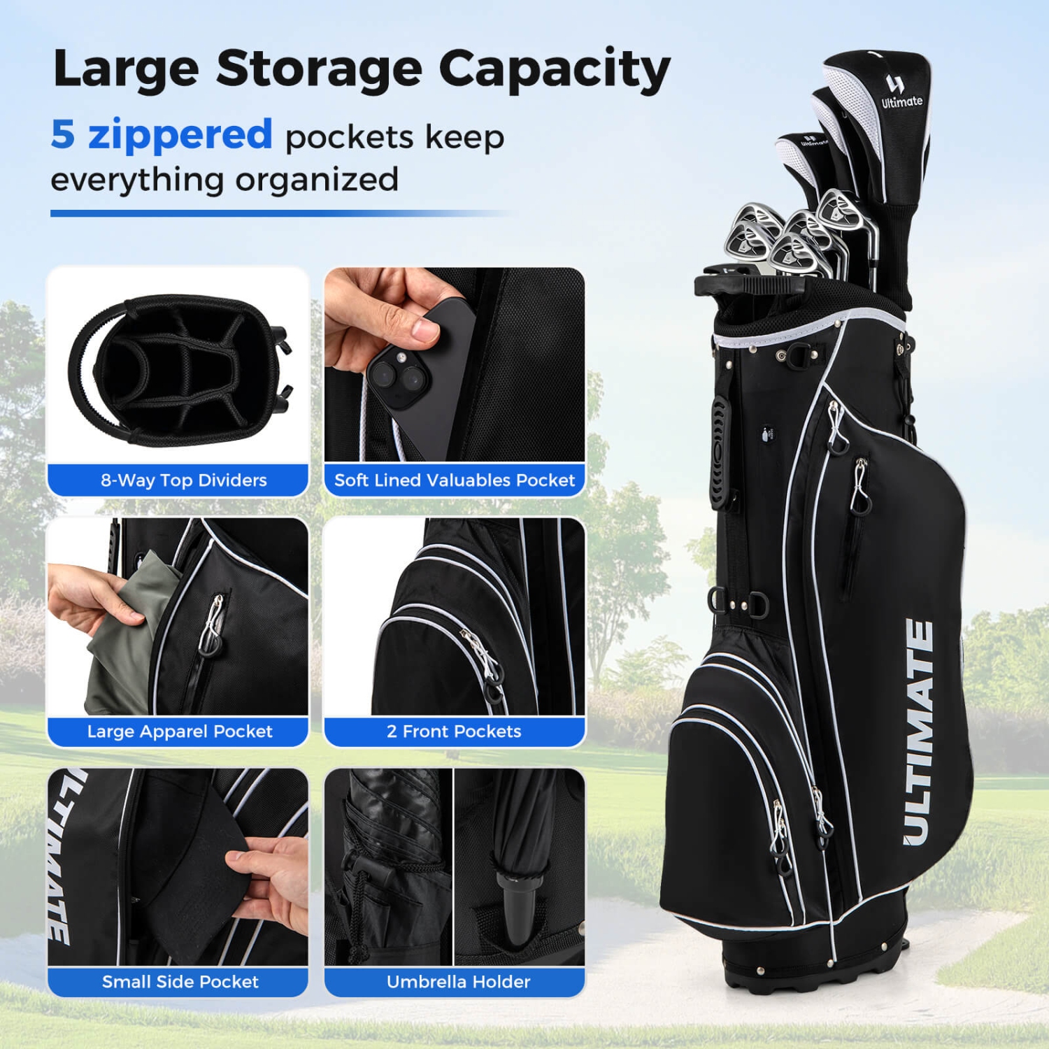 Costway Men's Complete Golf Clubs Package Set 10 Pieces Includes Alloy Driver