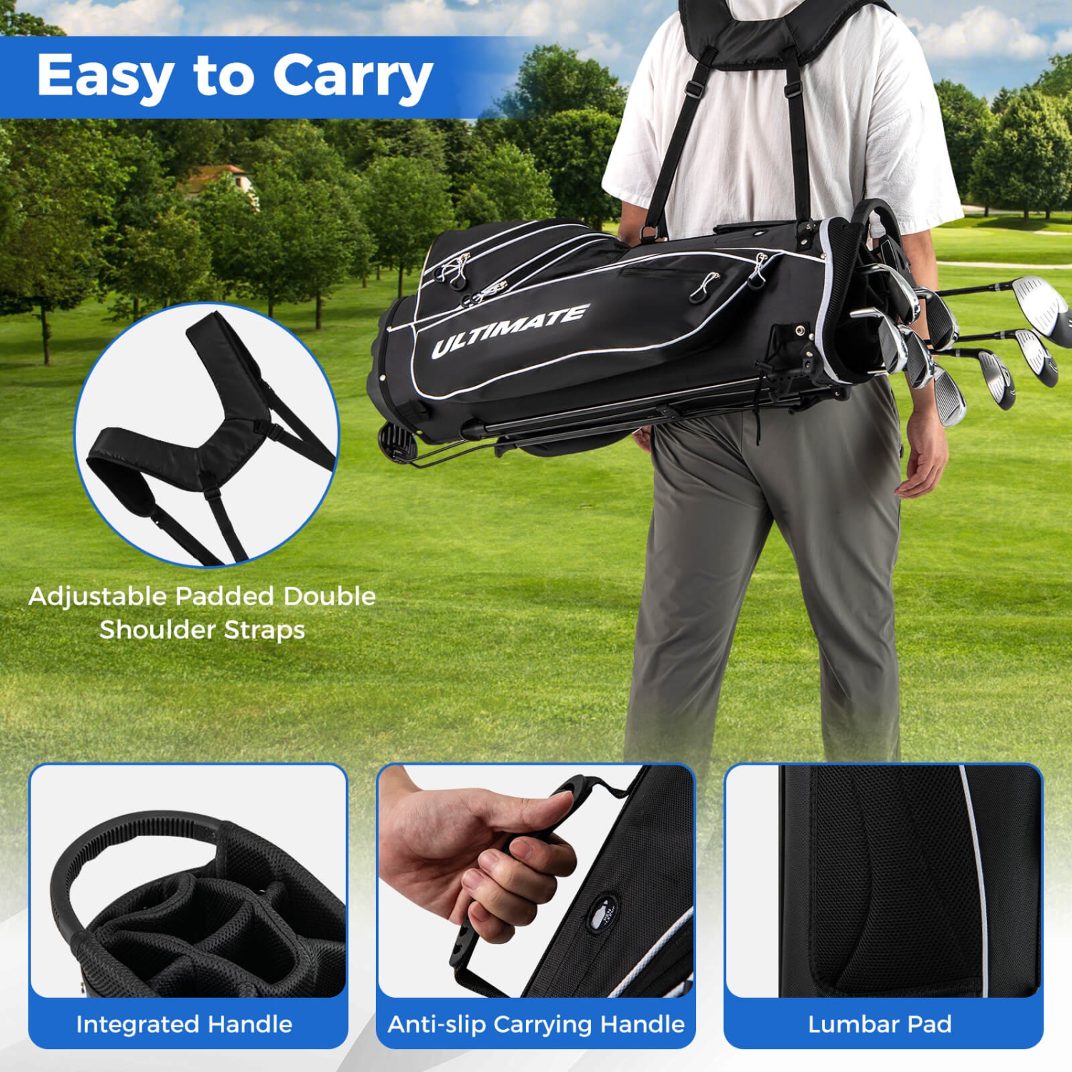 Costway Men's Complete Golf Clubs Package Set 10 Pieces Includes Alloy Driver