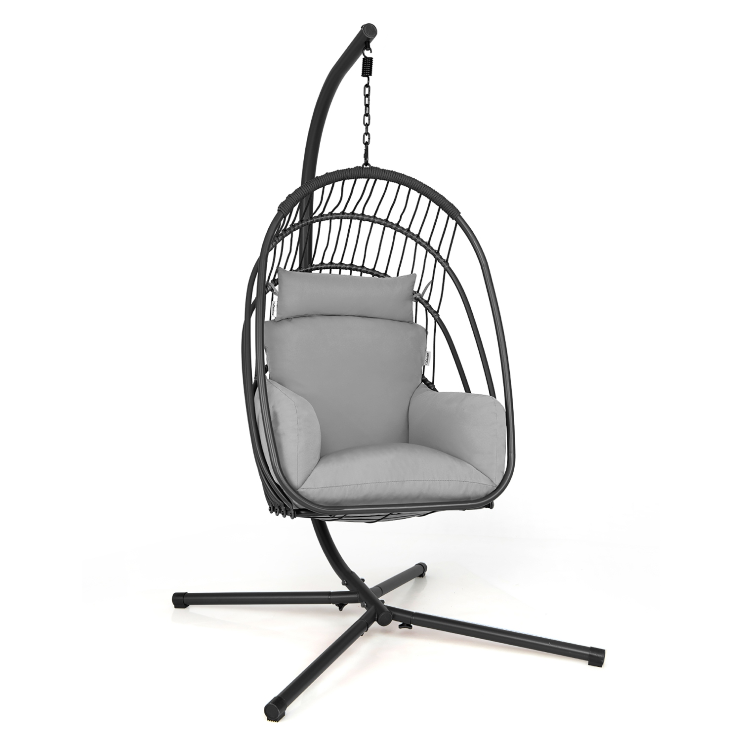 Costway Hanging Folding Egg Chair with Stand Soft Cushion Pillow Swing Hammock
