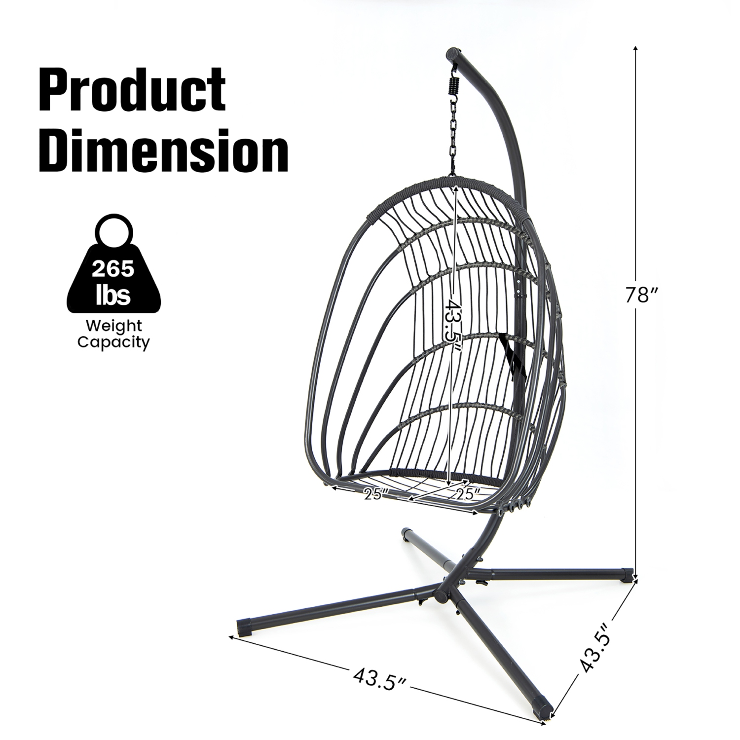 Costway Hanging Folding Egg Chair with Stand Soft Cushion Pillow Swing Hammock