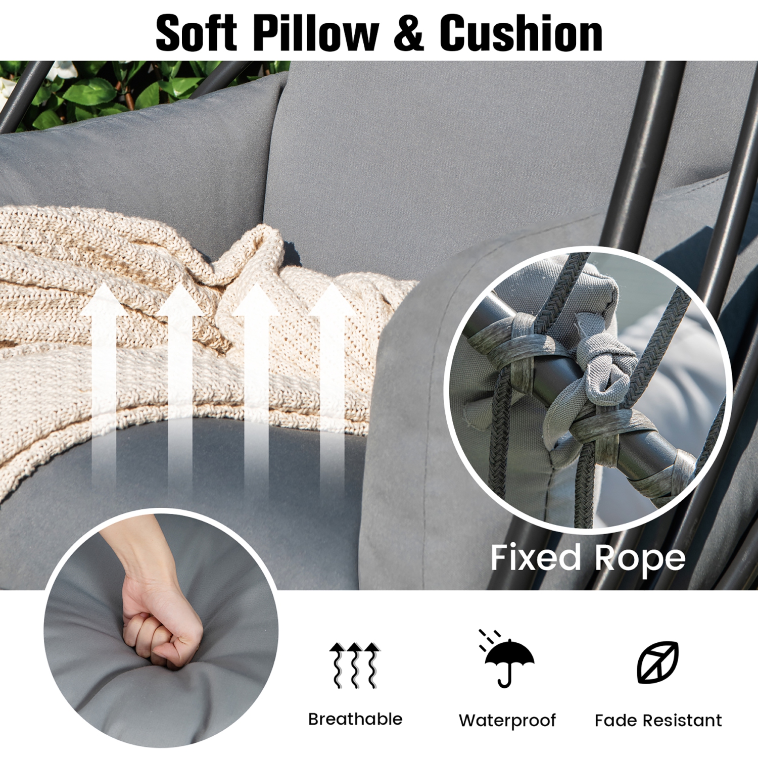 Costway Hanging Folding Egg Chair with Stand Soft Cushion Pillow Swing Hammock