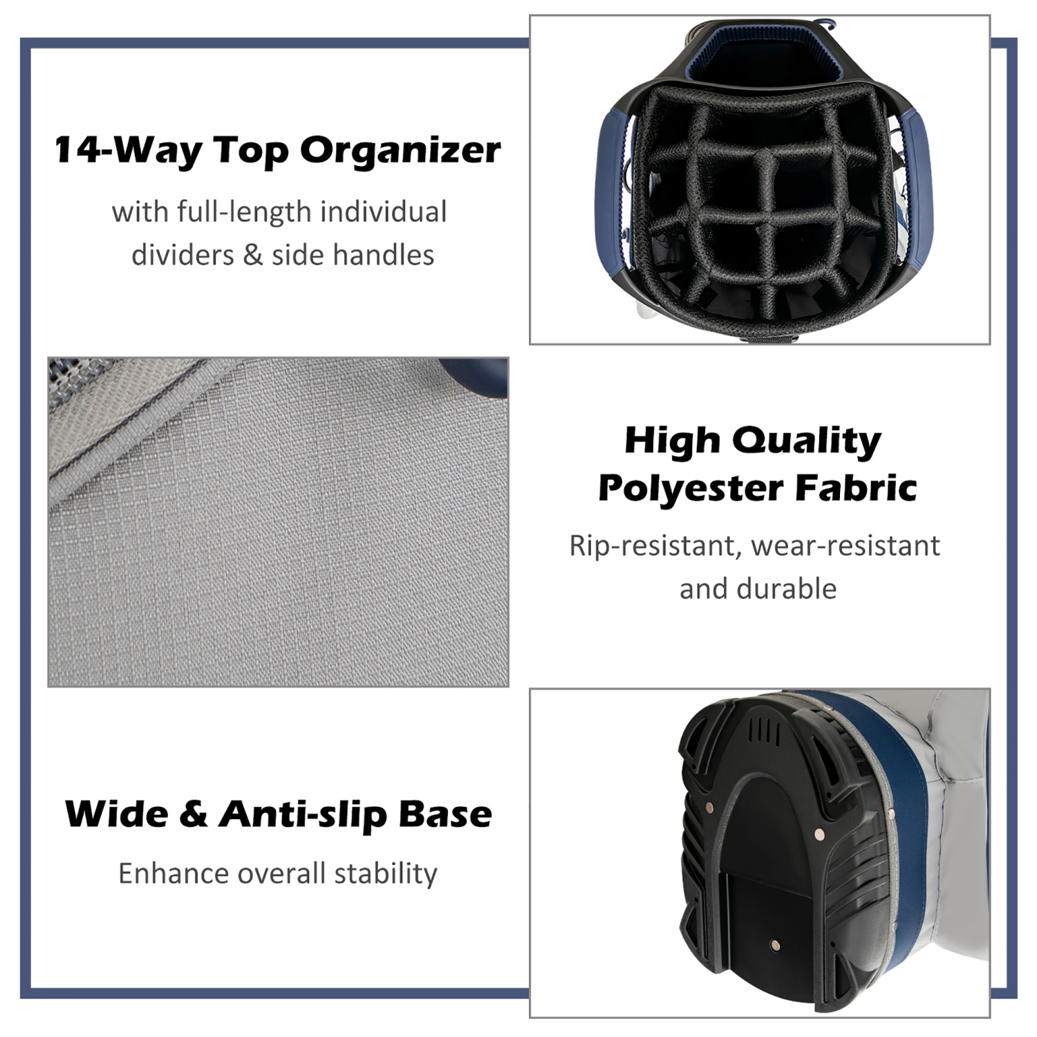 10.5" Golf Stand Bag w/14 Way Full-Length Dividers Rain Hood 7 Zippered Pockets