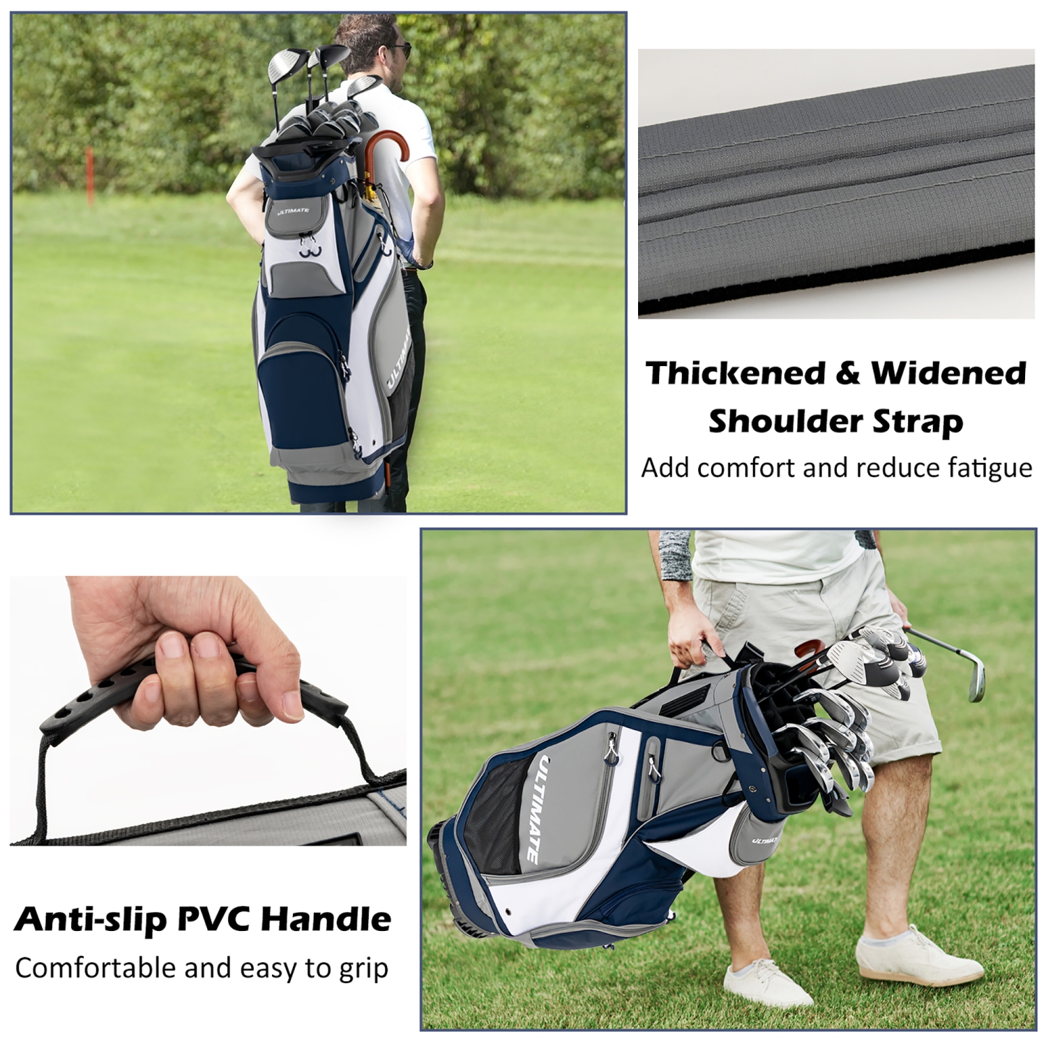 10.5" Golf Stand Bag w/14 Way Full-Length Dividers Rain Hood 7 Zippered Pockets